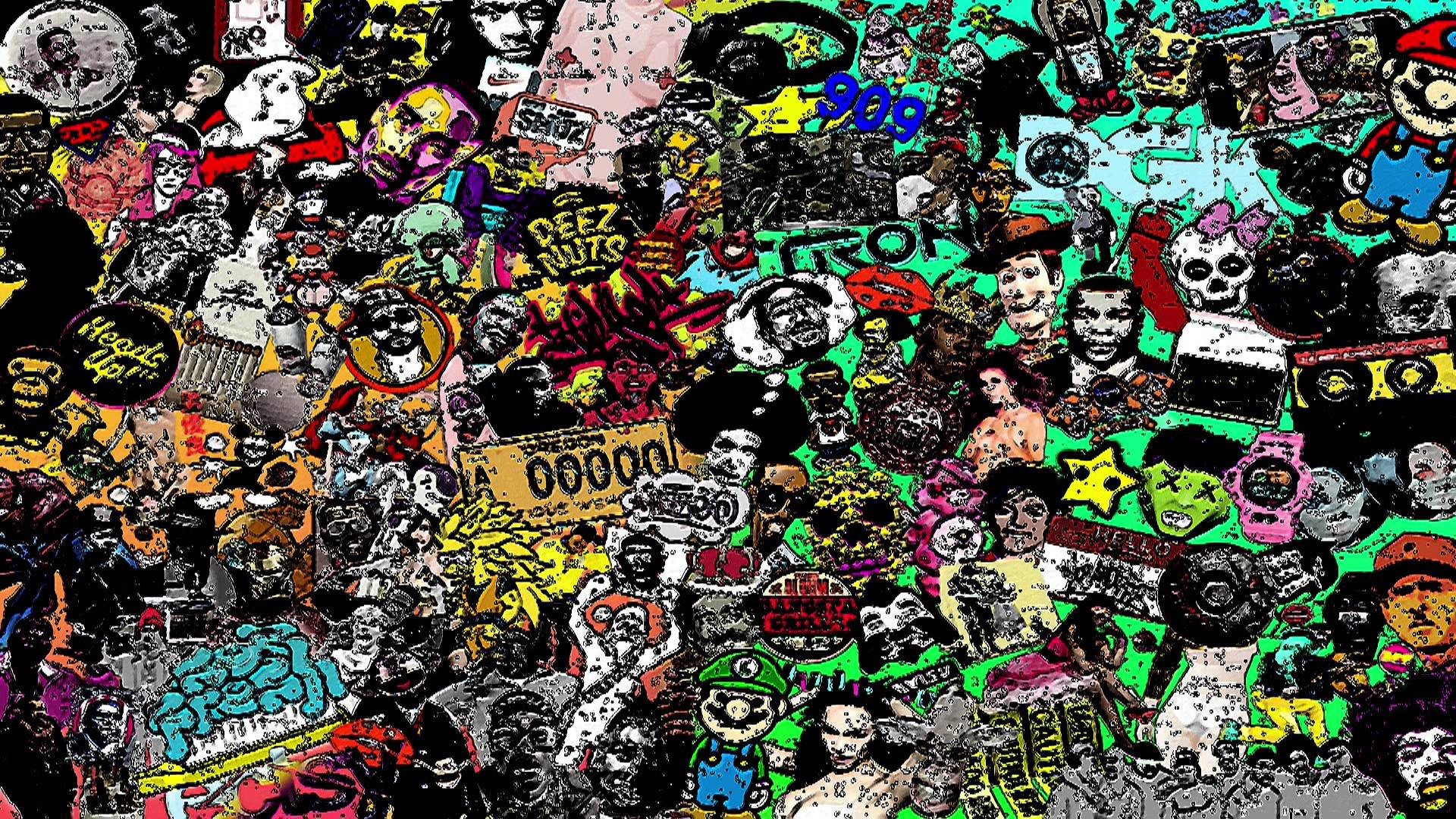 Sticker bomb, Collage, Adesivi, Pop art, 16:9 Full HD, sfondo widescreen