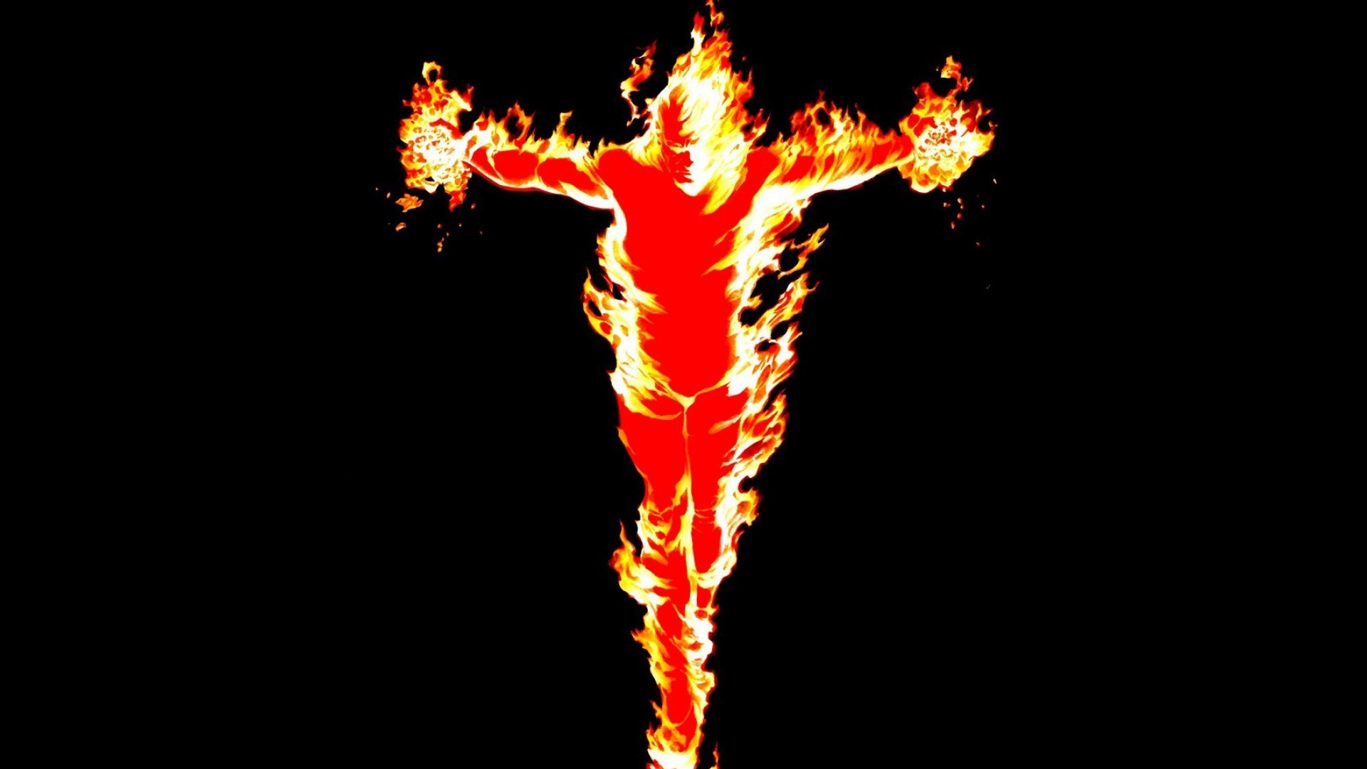 Torcia Umana, Fantastici Quattro, Marvel, Fiamme, Sfondo nero, 16:9 Full HD, wallpaper widescreen
