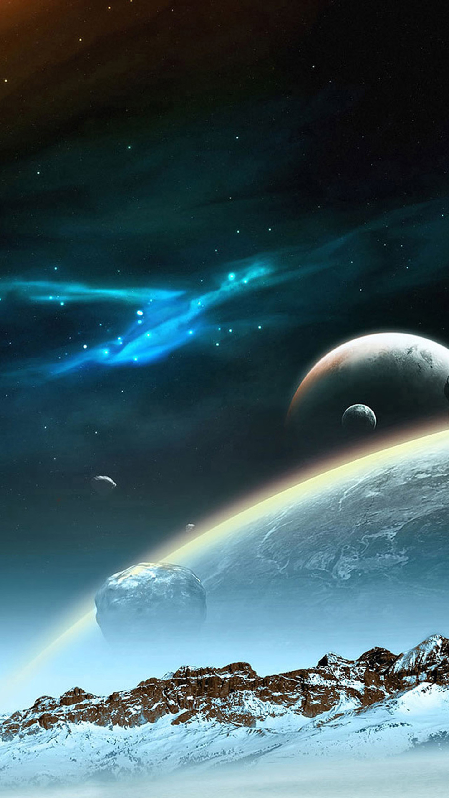 Pianeta, Lune, Spazio, Montagne innevate, Fantascienza, schermata di blocco LG G3