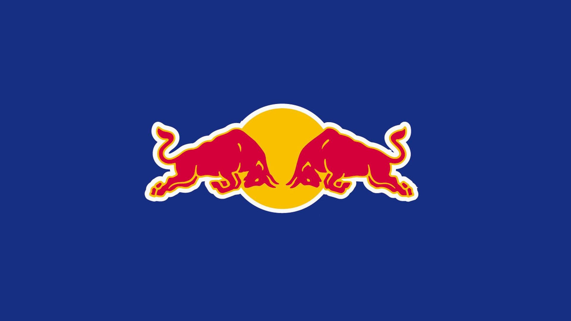 Logo Red Bull, Red Bull, Sfondo blu, 16:9 Full HD, wallpaper widescreen