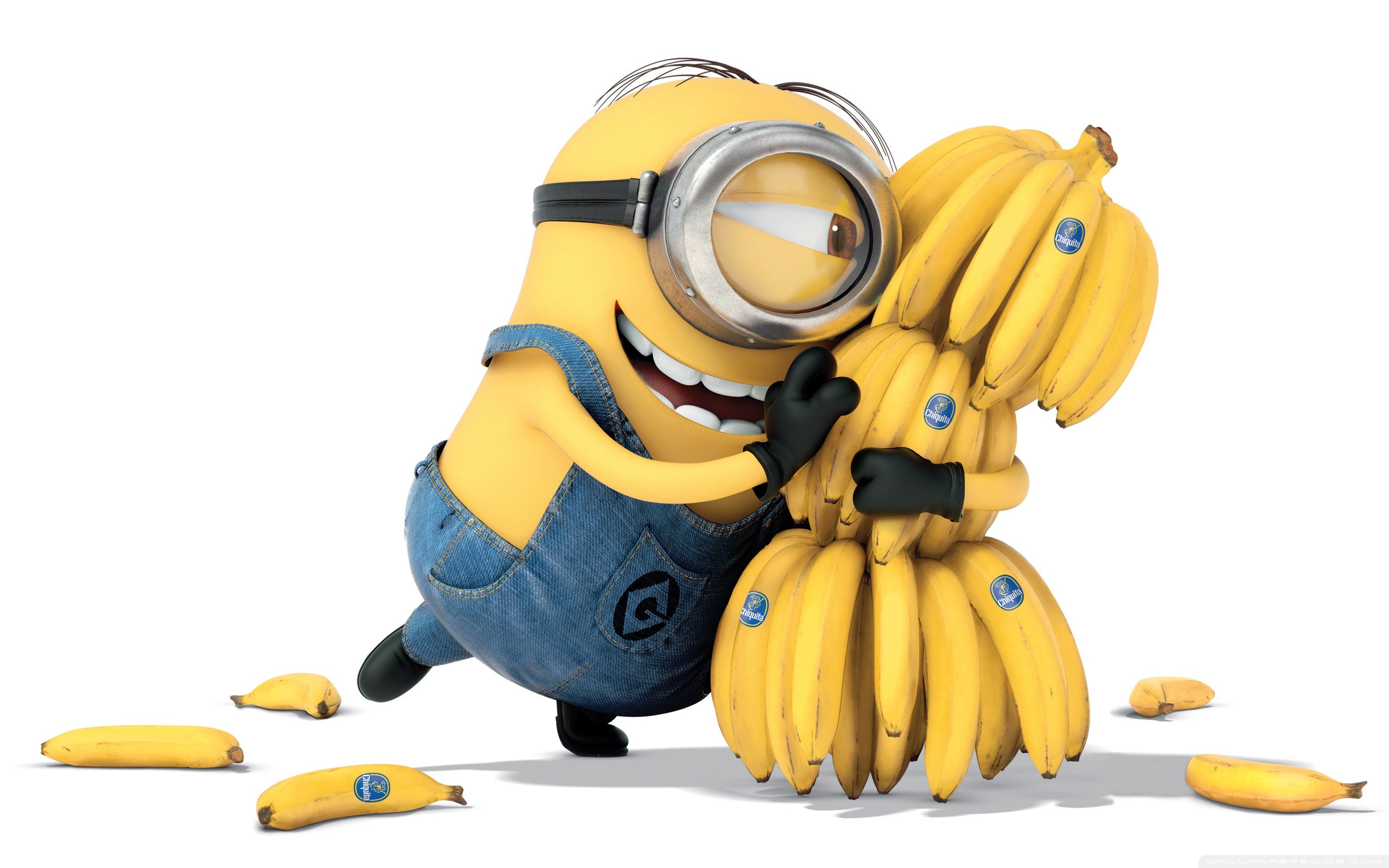 Minion, Banane, Sfondo bianco, 2K, wallpaper per computer