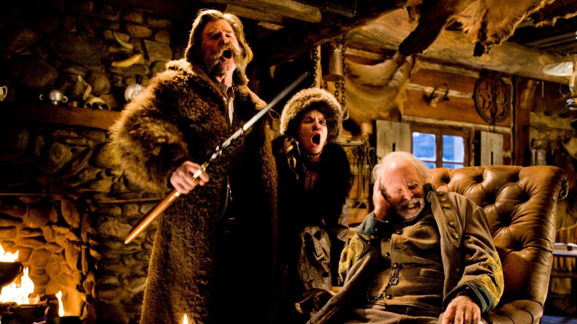The Hateful Eight, Kurt Russell, Jennifer Jason Leigh, Bruce Dern, Interno, sfondo desktop Full HD