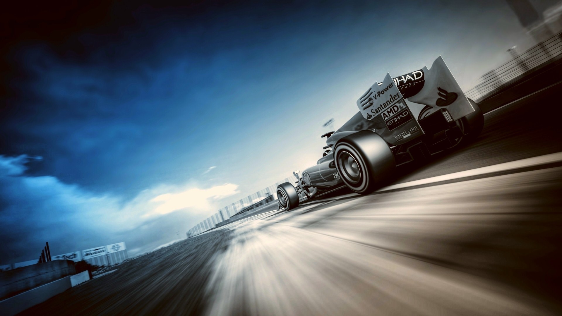 Formula 1, Monoposto, Mosso, Velocità, Cielo blu, Full HD 1080p, sfondo desktop