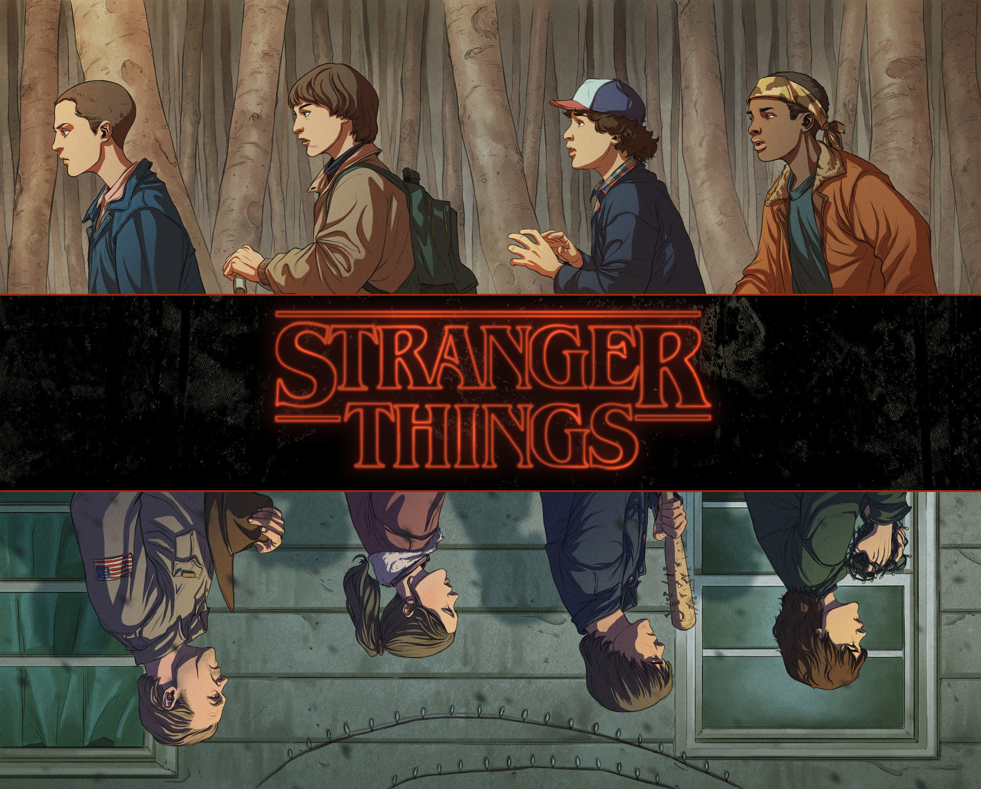 Stranger Things, Sottosopra, Ragazzi, Illustrazione, Full HD, sfondo desktop