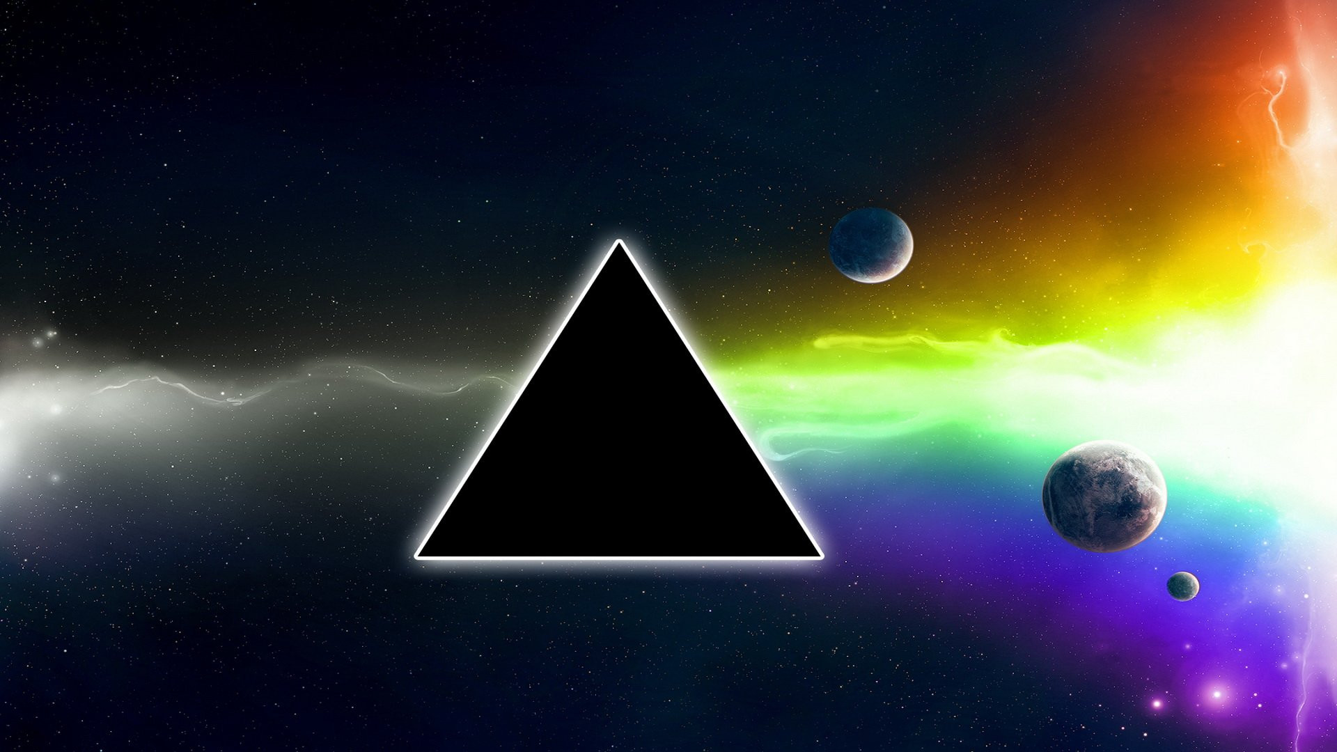 Pink Floyd, The Dark Side of the Moon, Prisma, Pianeti, Spazio, Arcobaleno, sfondo 16:9 Full HD