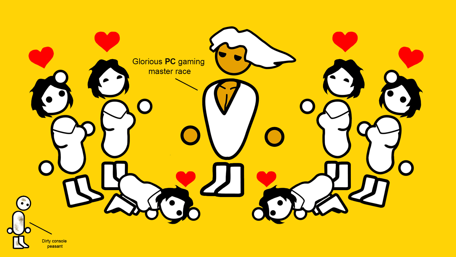 Glorious PC Gaming Master Race, Meme, Cuori, Giallo, 16:9 Full HD, sfondo widescreen
