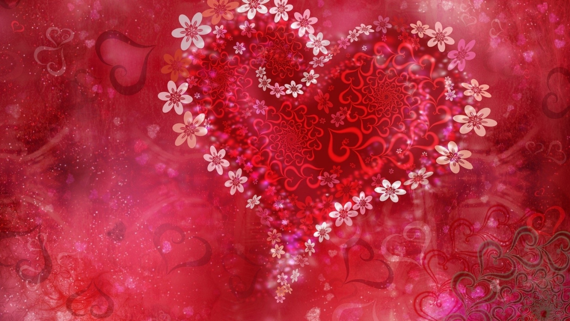 Cuore di fiori, Rosso, Ornamenti, 16:9 Full HD, sfondo widescreen