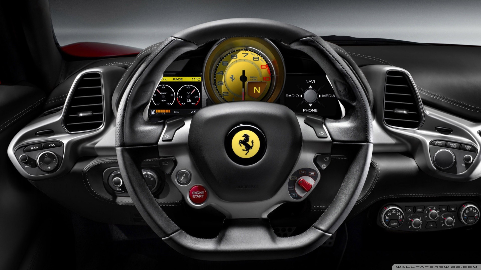 Ferrari 458 Italia, Volante, Interni, Cruscotto, Full HD, sfondo per PC
