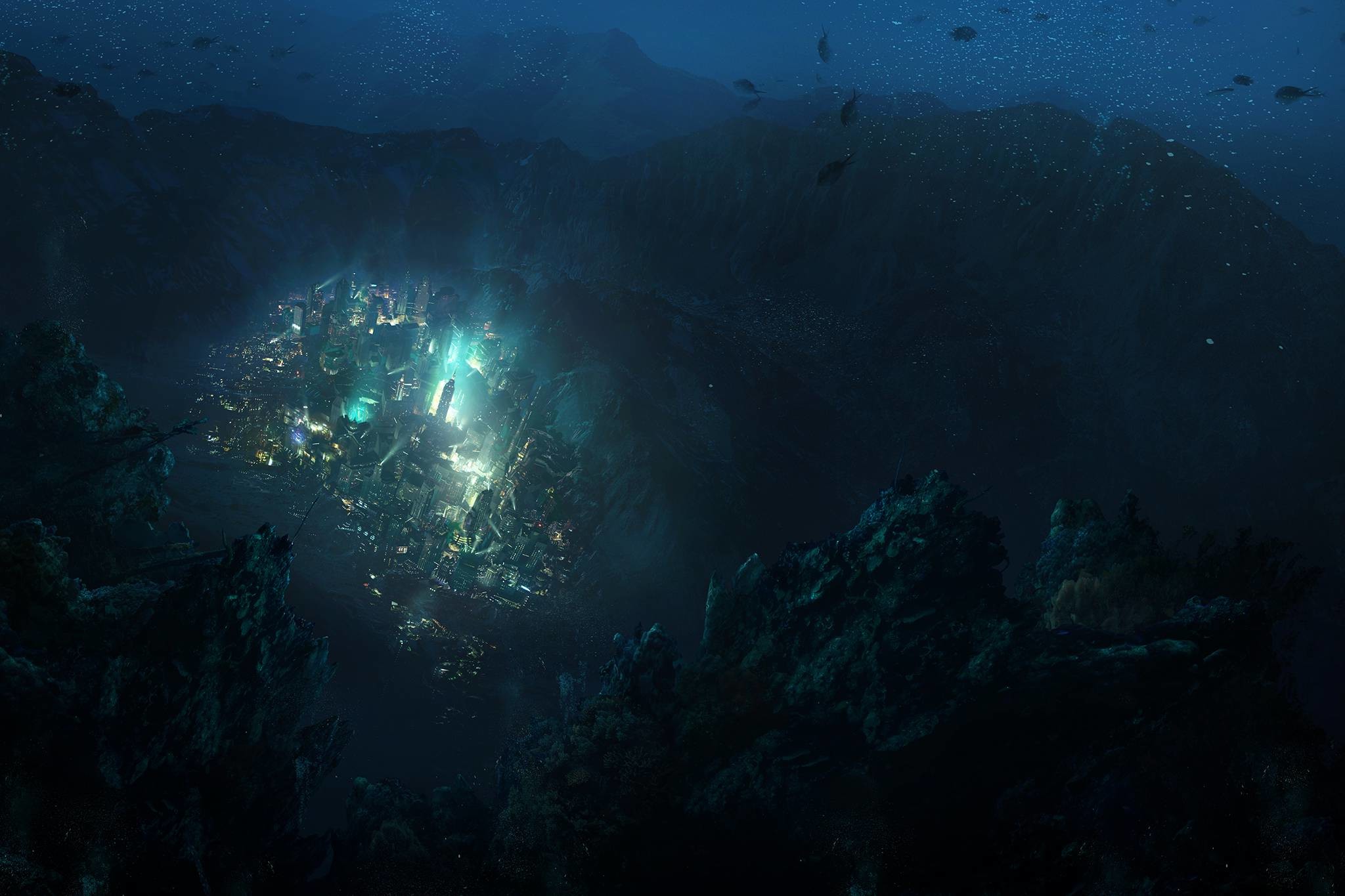 Rapture, BioShock, Fondale marino, Blu scuro, Full HD, sfondo per portatile
