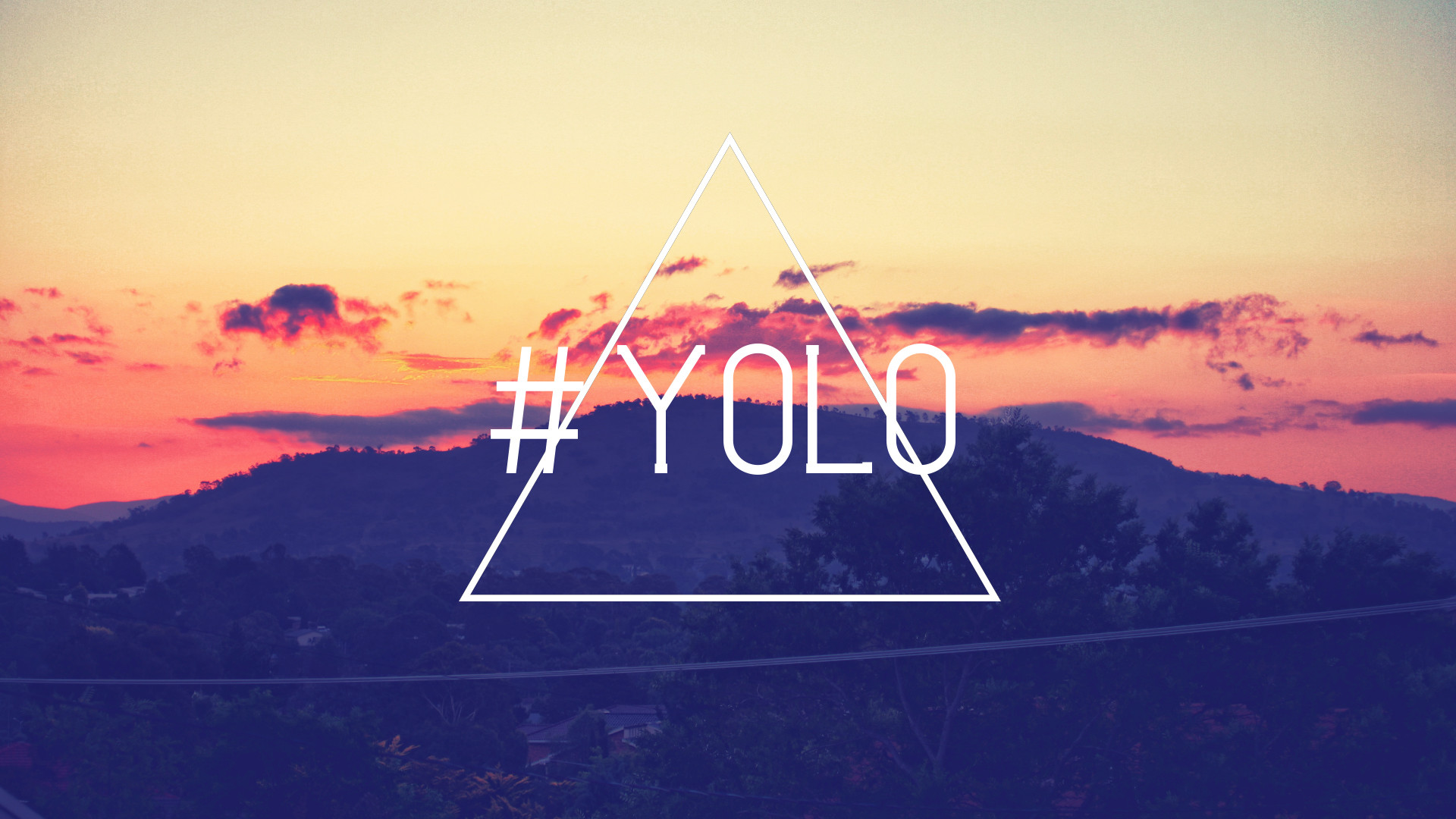 YOLO, Triangolo, Tramonto, Hipster, Colline, 1920x1080, immagine di sfondo