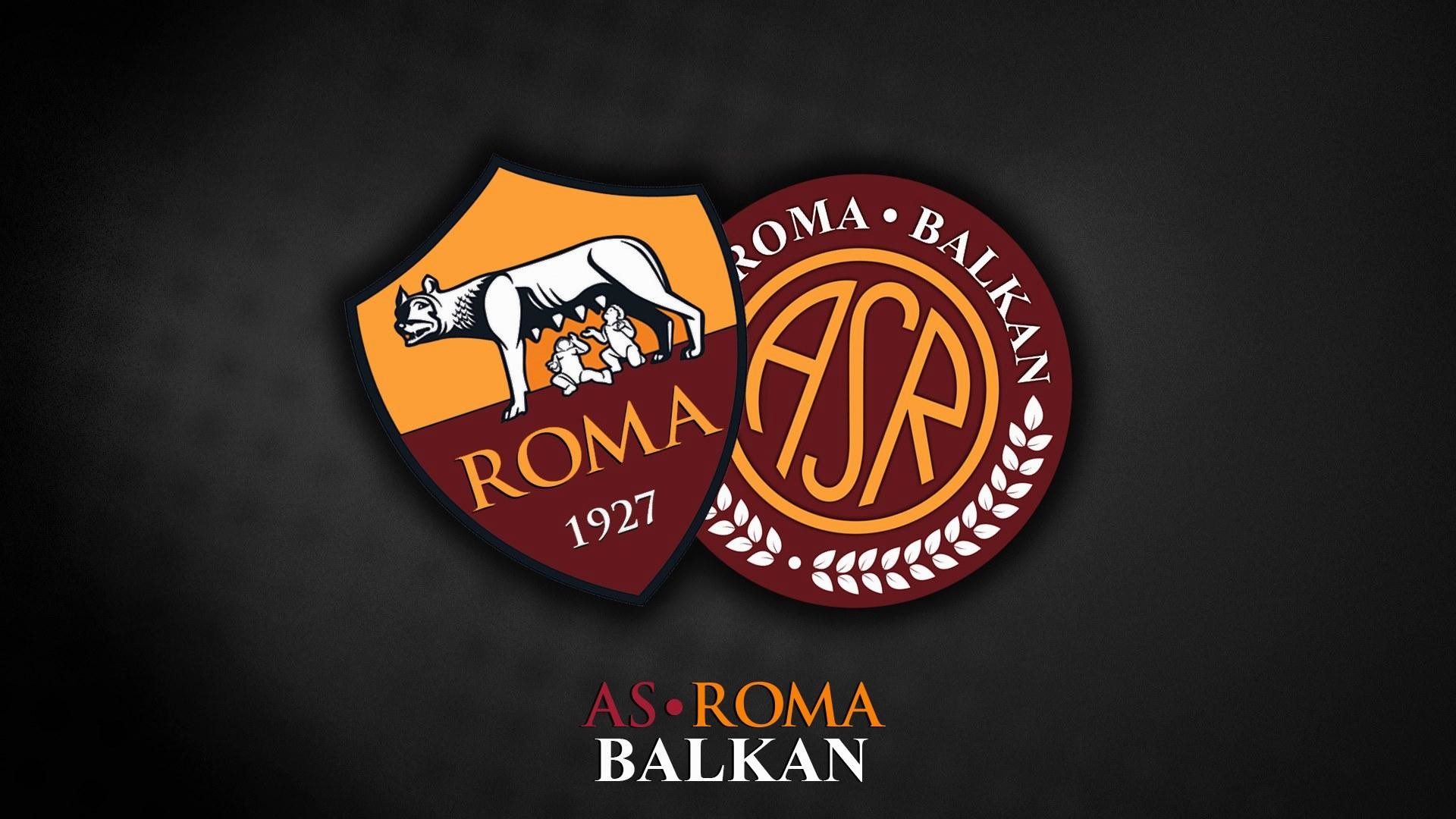 AS Roma, Roma Club Balkan, Stemma, Sfondo scuro, 16:9 Full HD, wallpaper widescreen