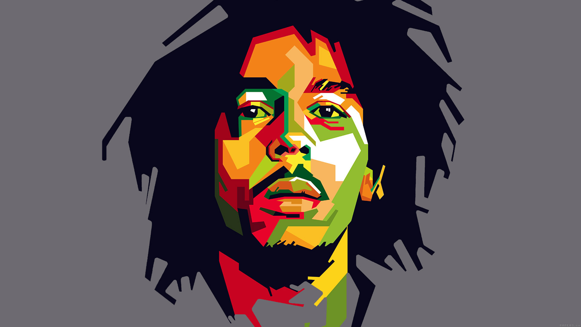 Bob Marley, WPAP, Pop art, Sfondo grigio, 1920x1080, wallpaper desktop