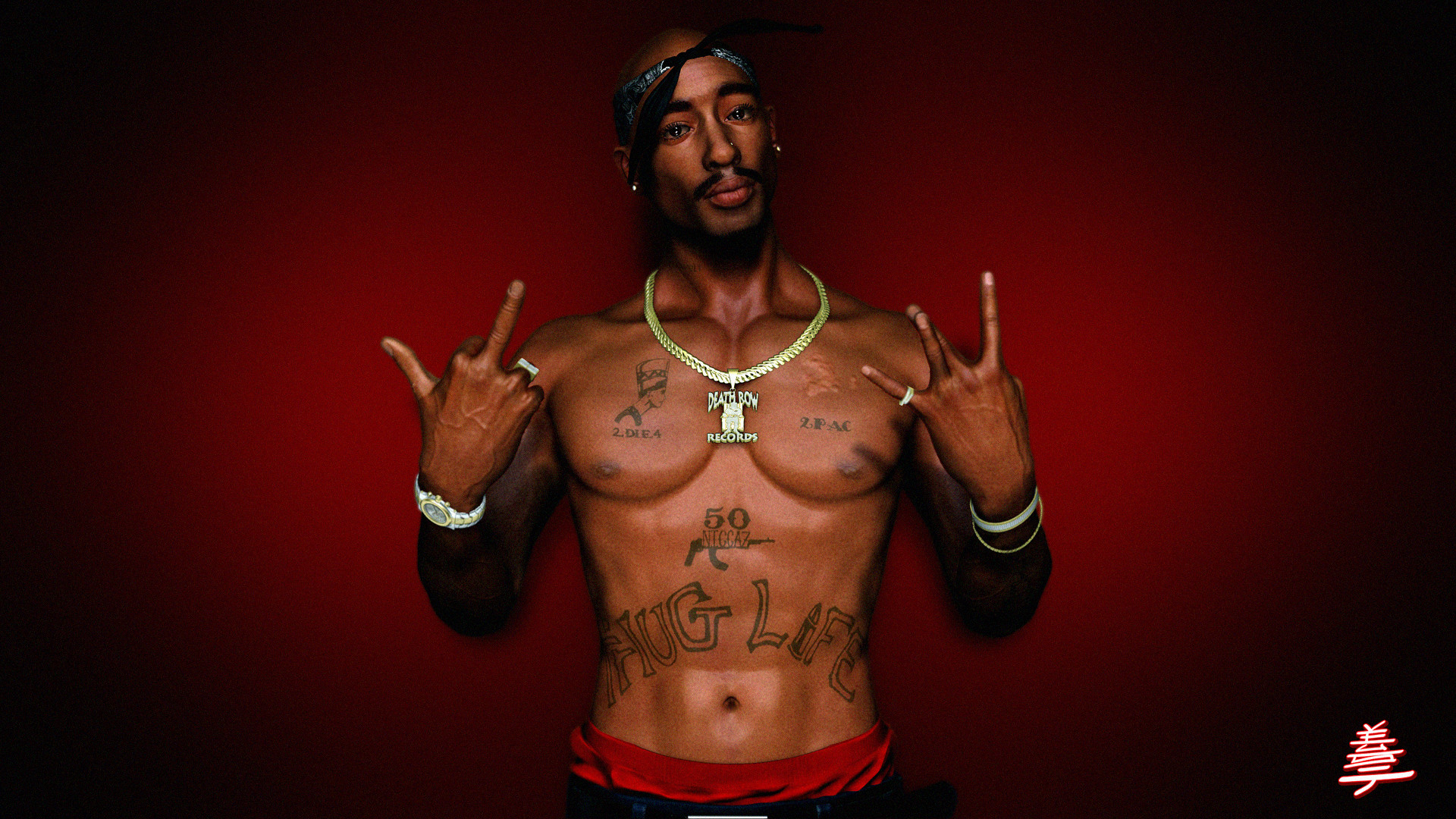 Tupac Shakur, 2Pac, Thug Life, Sfondo rosso, Full HD, wallpaper per computer
