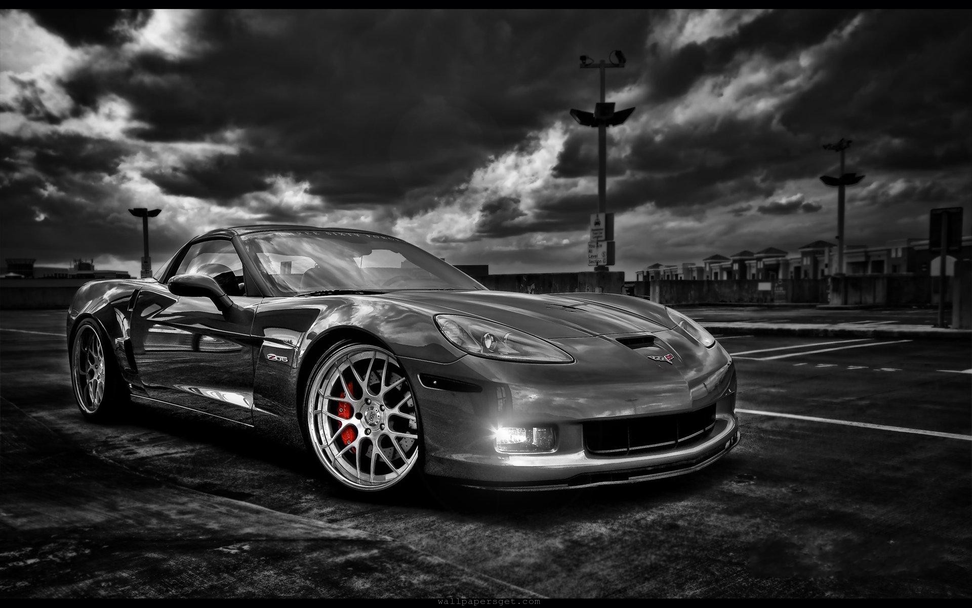 Chevrolet Corvette C6, Bianco e nero, Nuvole, HDR, 1920x1200, sfondo MacBook Pro