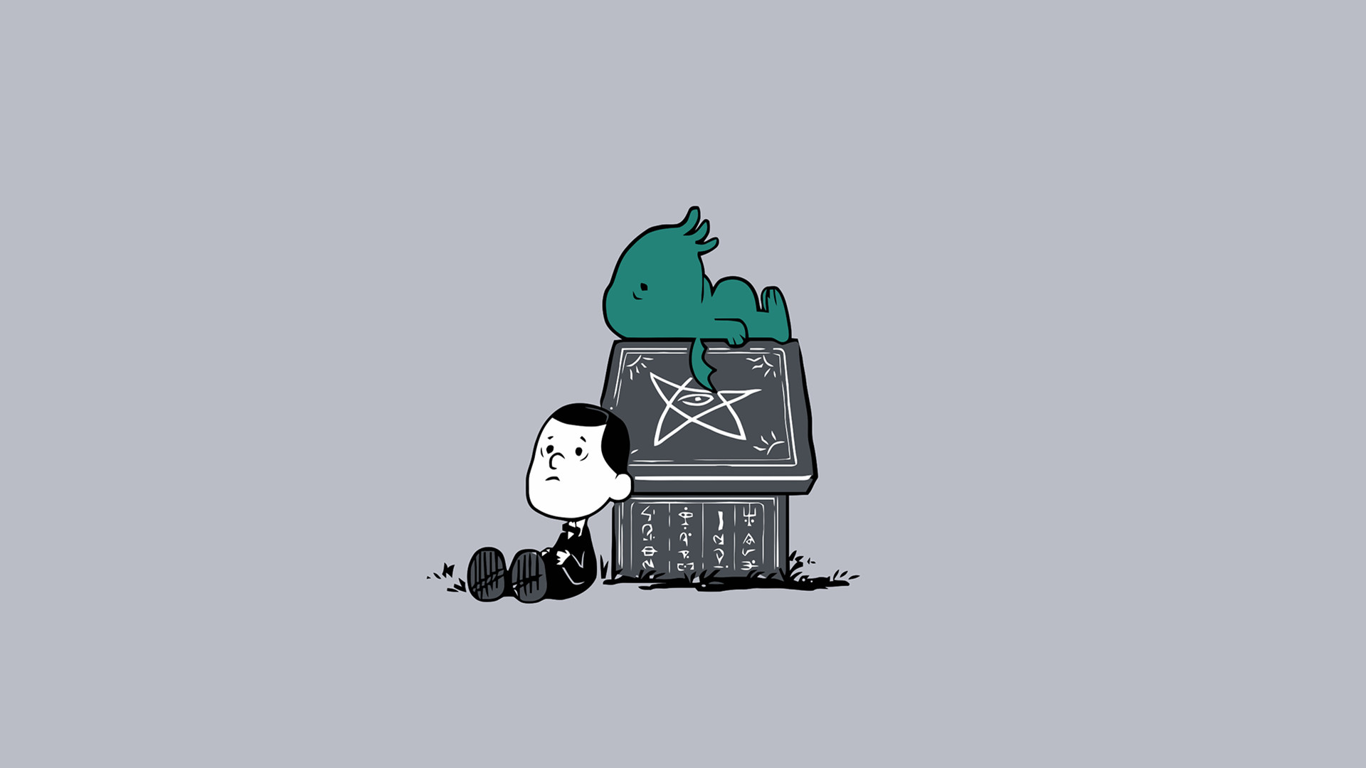 Cthulhu, H. P. Lovecraft, Cartone, Minimalismo, 16:9 Full HD, sfondo widescreen