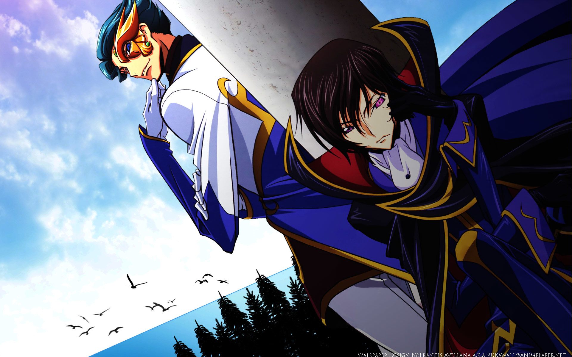 Lelouch Lamperouge, Jeremiah Gottwald, Code Geass, Cielo, 16:10 Full HD, wallpaper widescreen