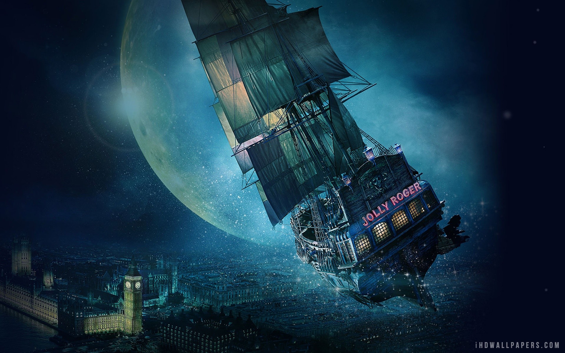 Jolly Roger, Nave pirata, Londra, Luna, 1920x1200, sfondo MacBook Pro