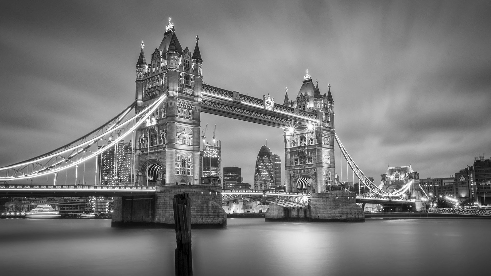 Tower Bridge, Londra, Tamigi, Bianco e nero, sfondo PC