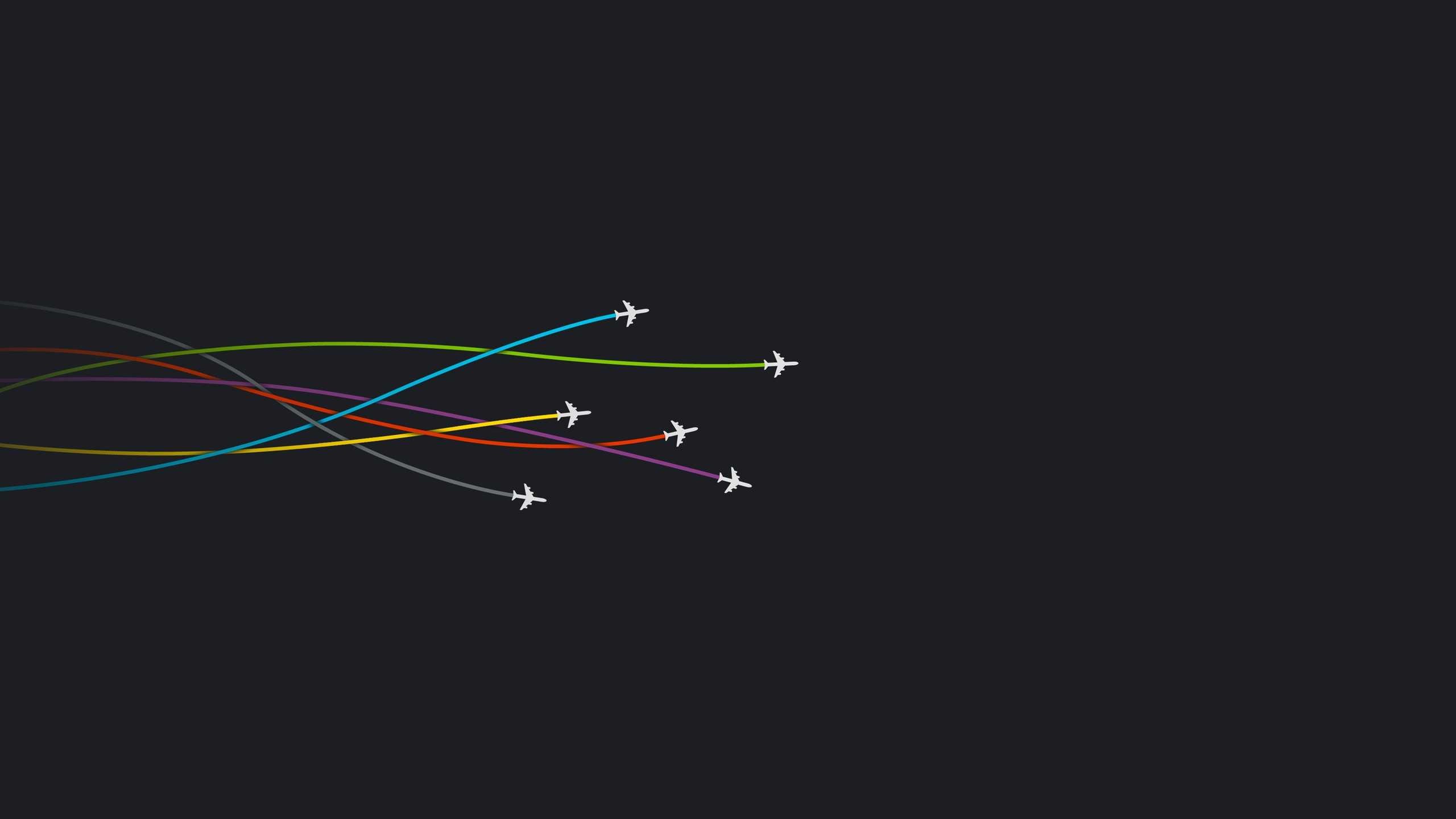 Minimalismo, Aerei, Scie colorate, Sfondo scuro, 2560x1440, wallpaper desktop