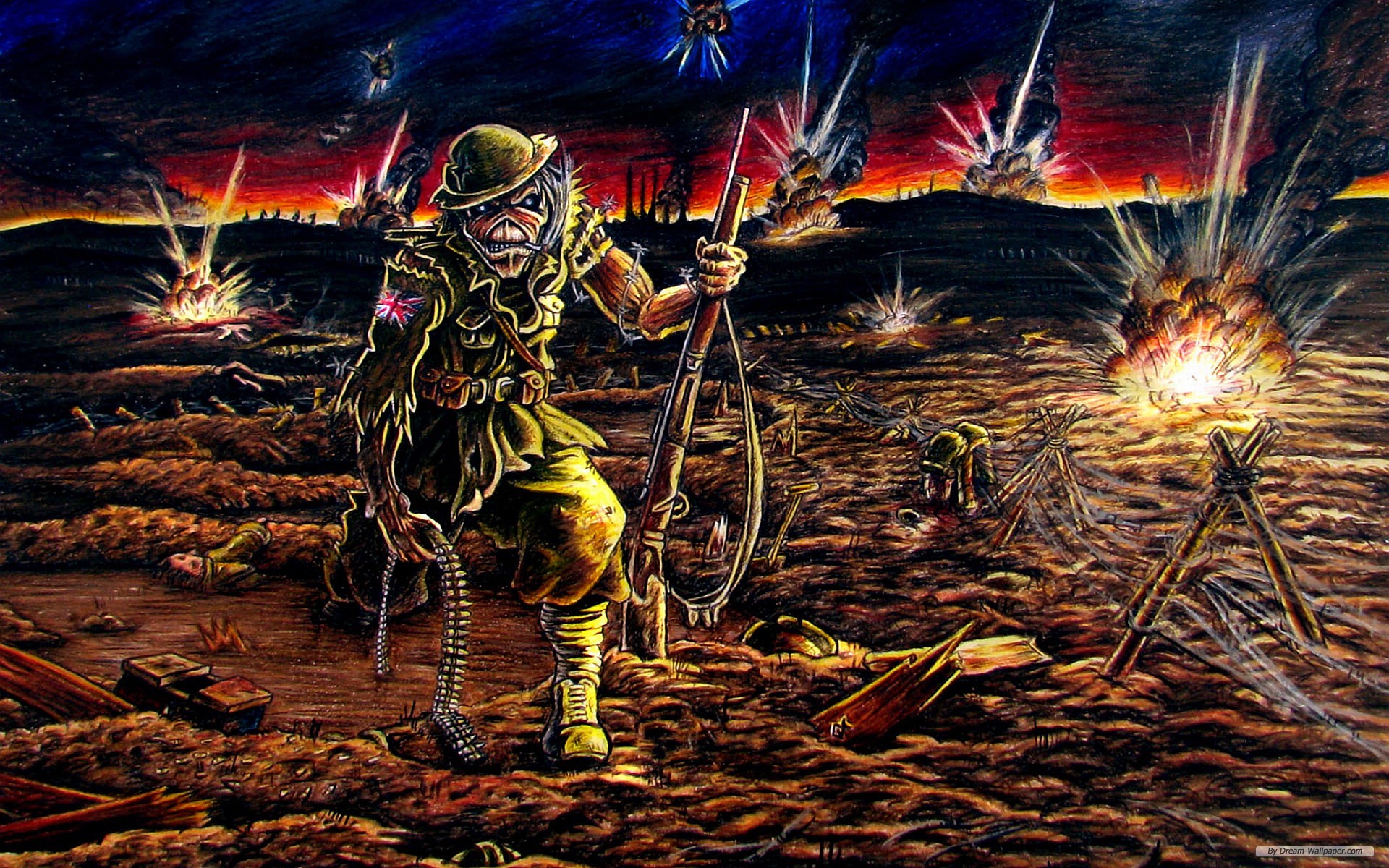 Eddie, Iron Maiden, Soldato, Campo di battaglia, Esplosioni, 16:10 Full HD, sfondo widescreen