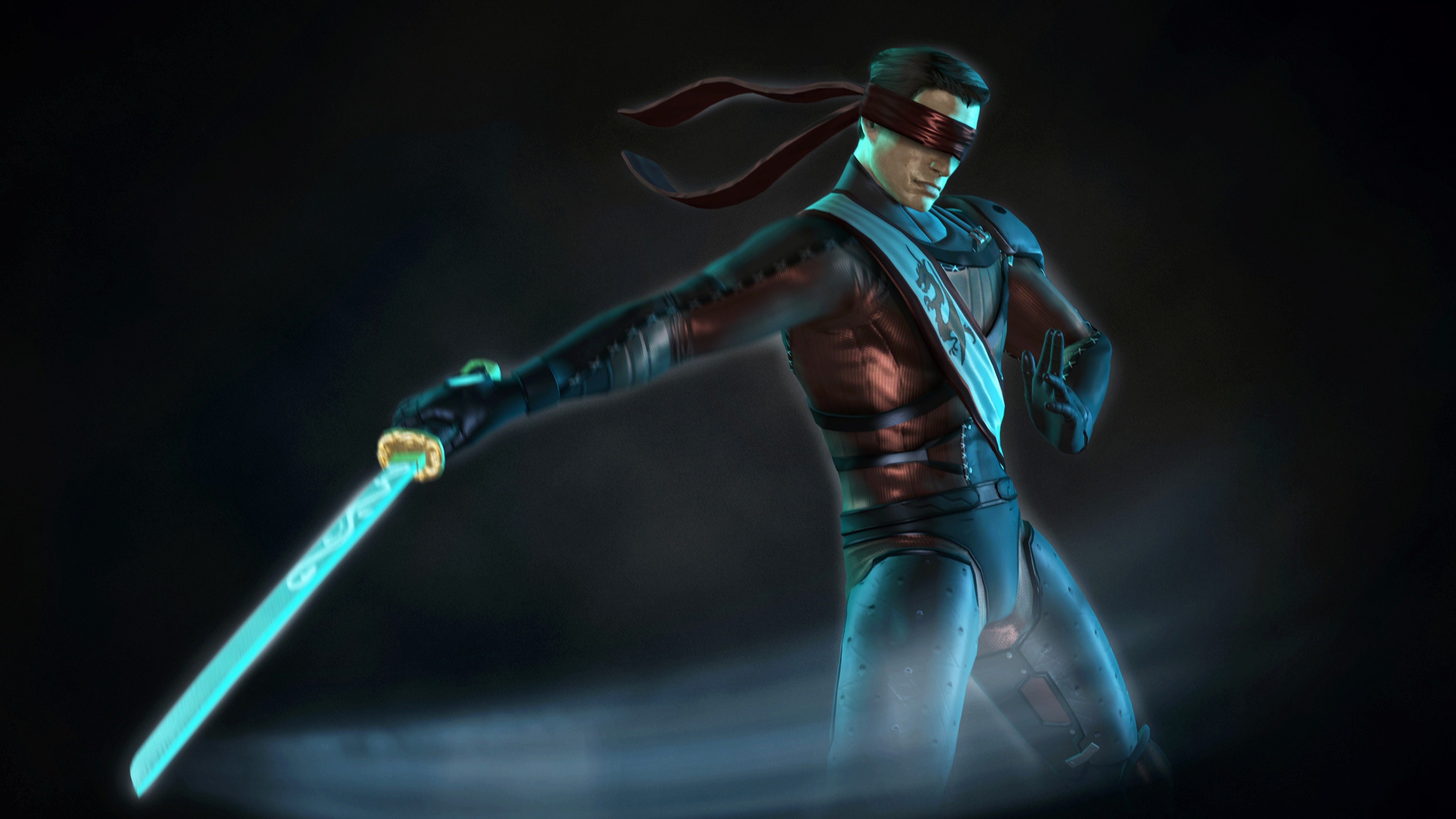 Kenshi, Mortal Kombat, Spada, Luce blu, 4K 2160p, sfondo desktop