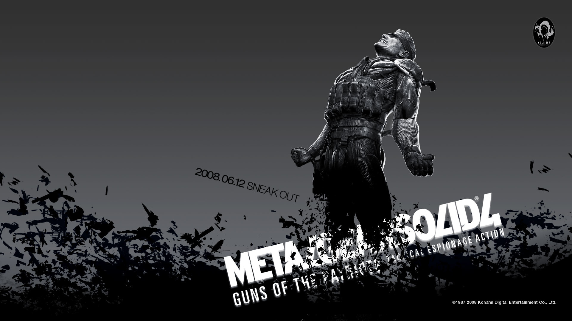 Old Snake, Metal Gear Solid 4: Guns of the Patriots, Logo, Grigio, sfondo Full HD per PC