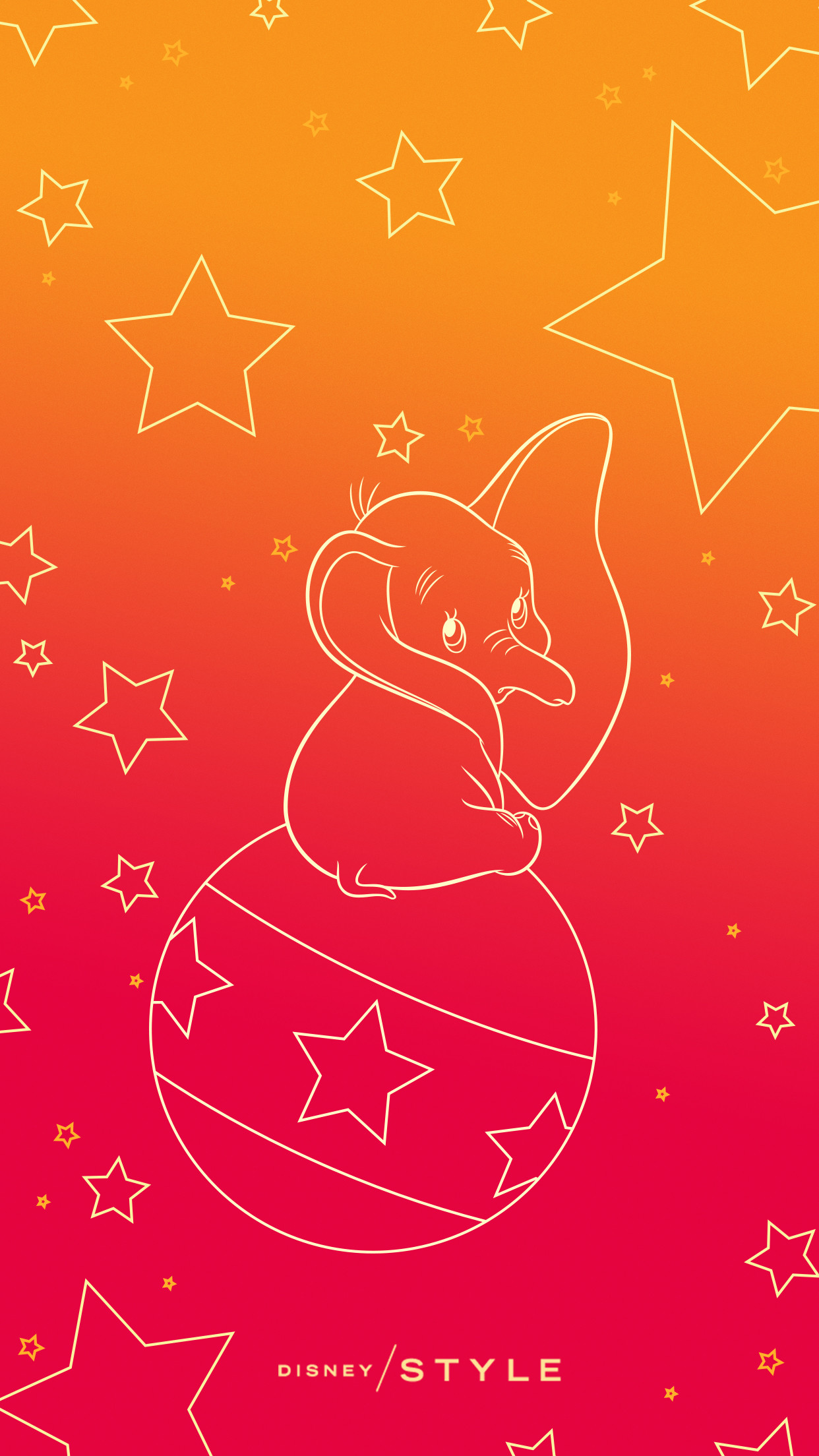 Dumbo, Disney, Stelle, Arancione, Disegno a linee, sfondo schermata di blocco iPhone
