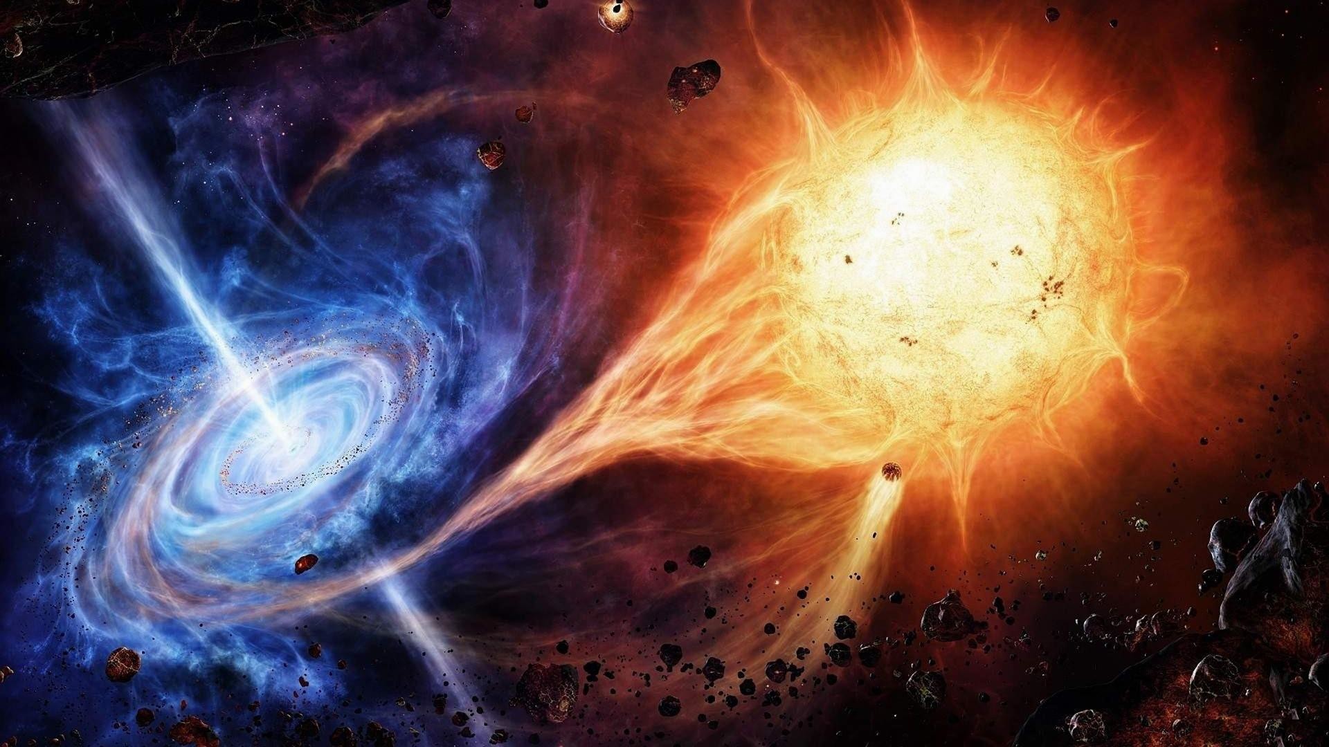 Galassia a spirale, Sole, Asteroidi, Arte digitale, Full HD, sfondo per PC e portatile