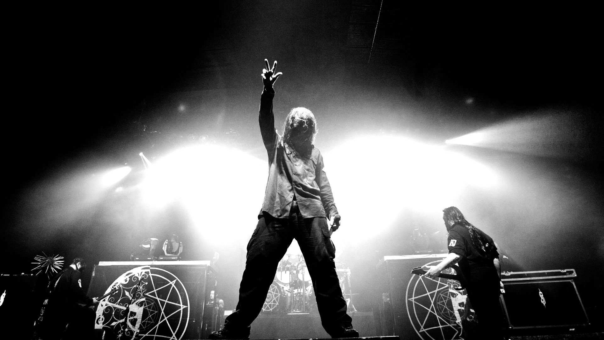 Slipknot, Concerto, Luci del palco, Bianco e nero, Full HD, wallpaper per computer