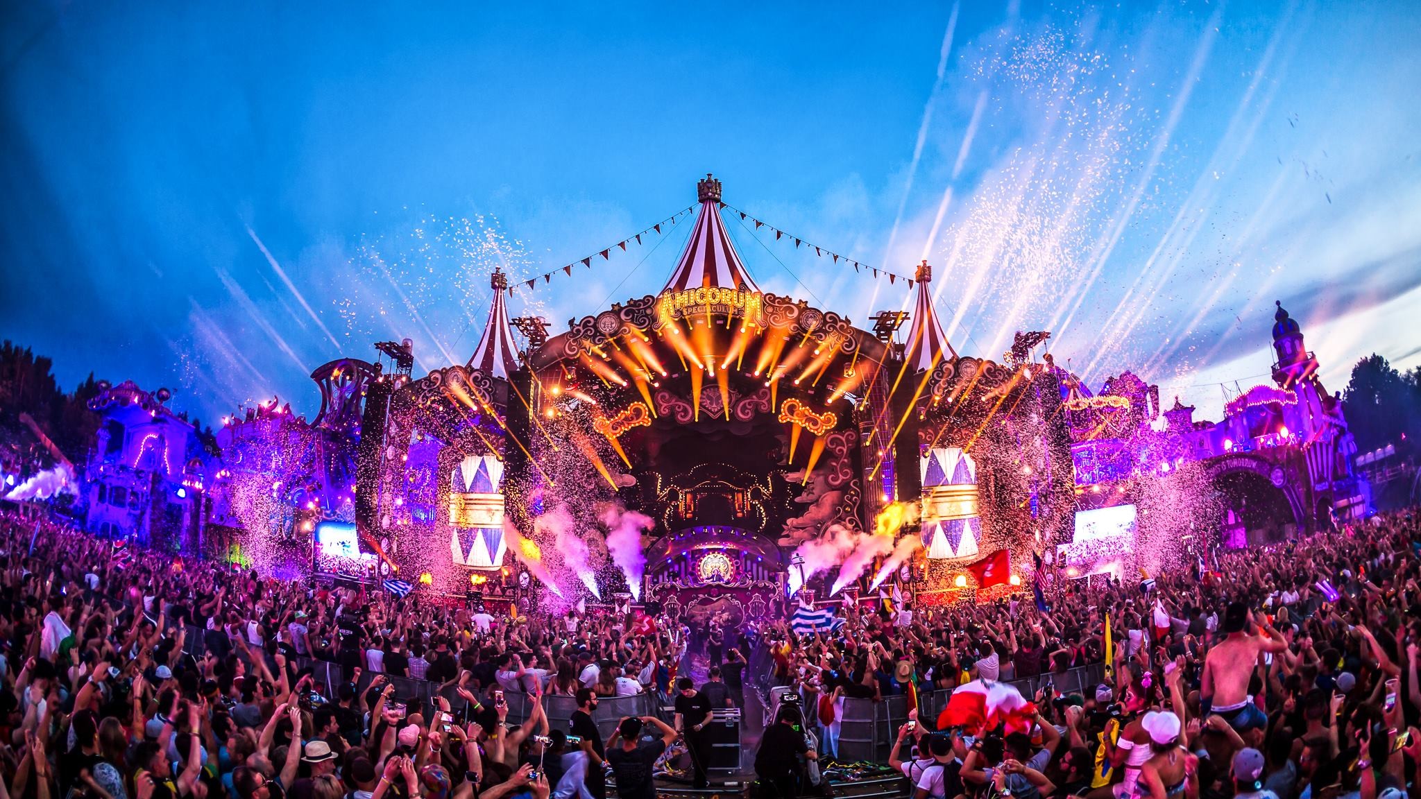 Tomorrowland, Main stage, Folla, Crepuscolo, 16:9 Full HD, sfondo widescreen