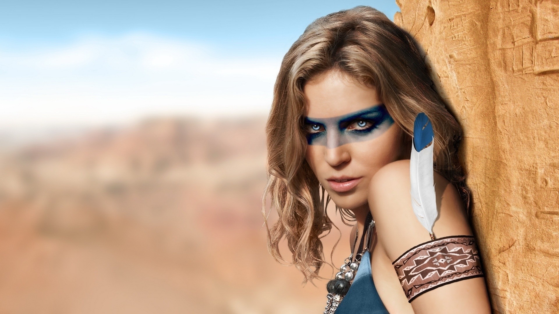 Ragazza, Pittura facciale, Piuma, Ritratto, 16:9 Full HD, sfondo widescreen
