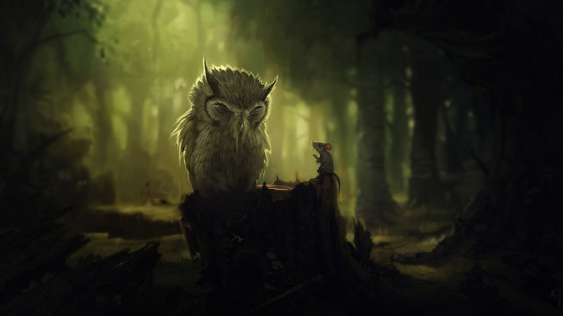 Gufo, Bosco, Nebbia, Fantasy, Full HD, wallpaper desktop