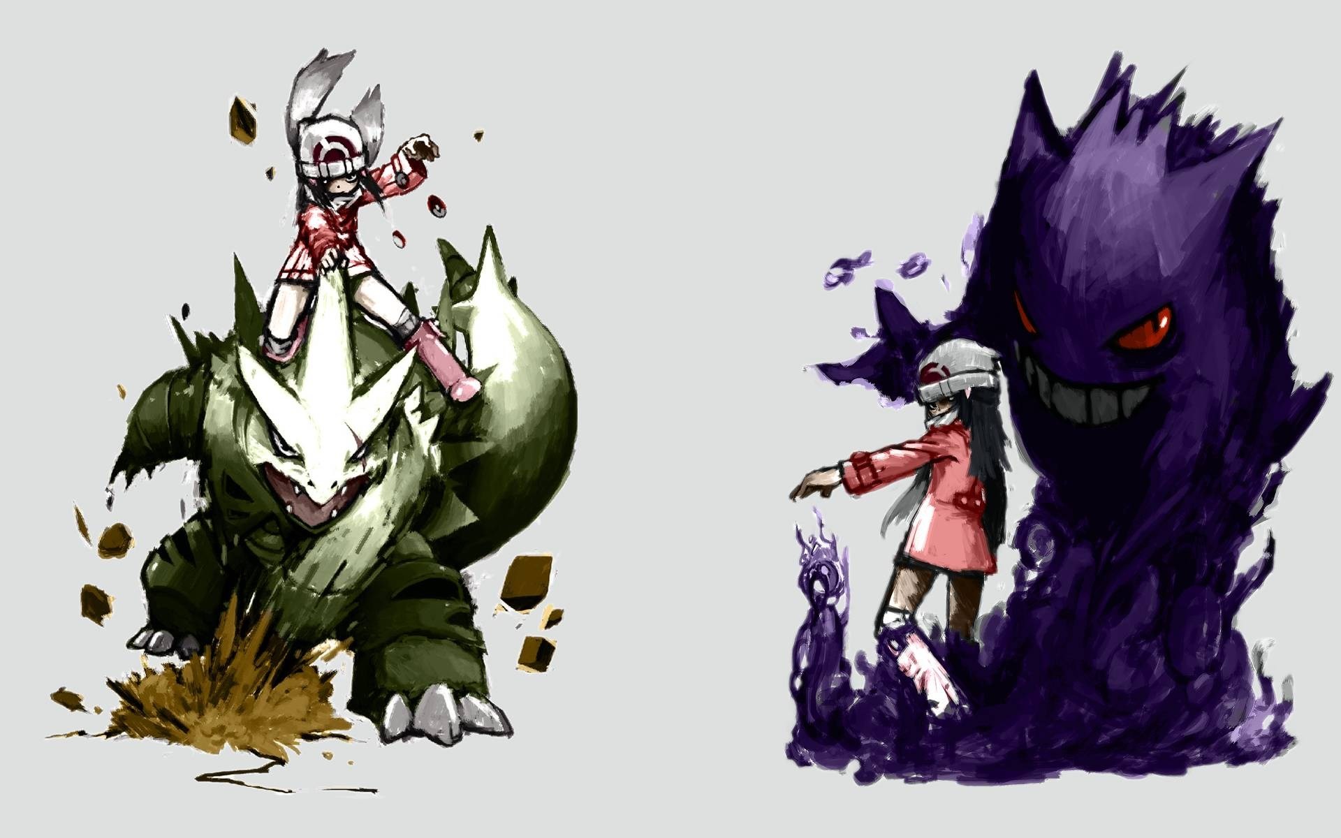 Gengar, Tyranitar, Allenatori Pokémon, Fan art, 1920x1200, sfondo per PC