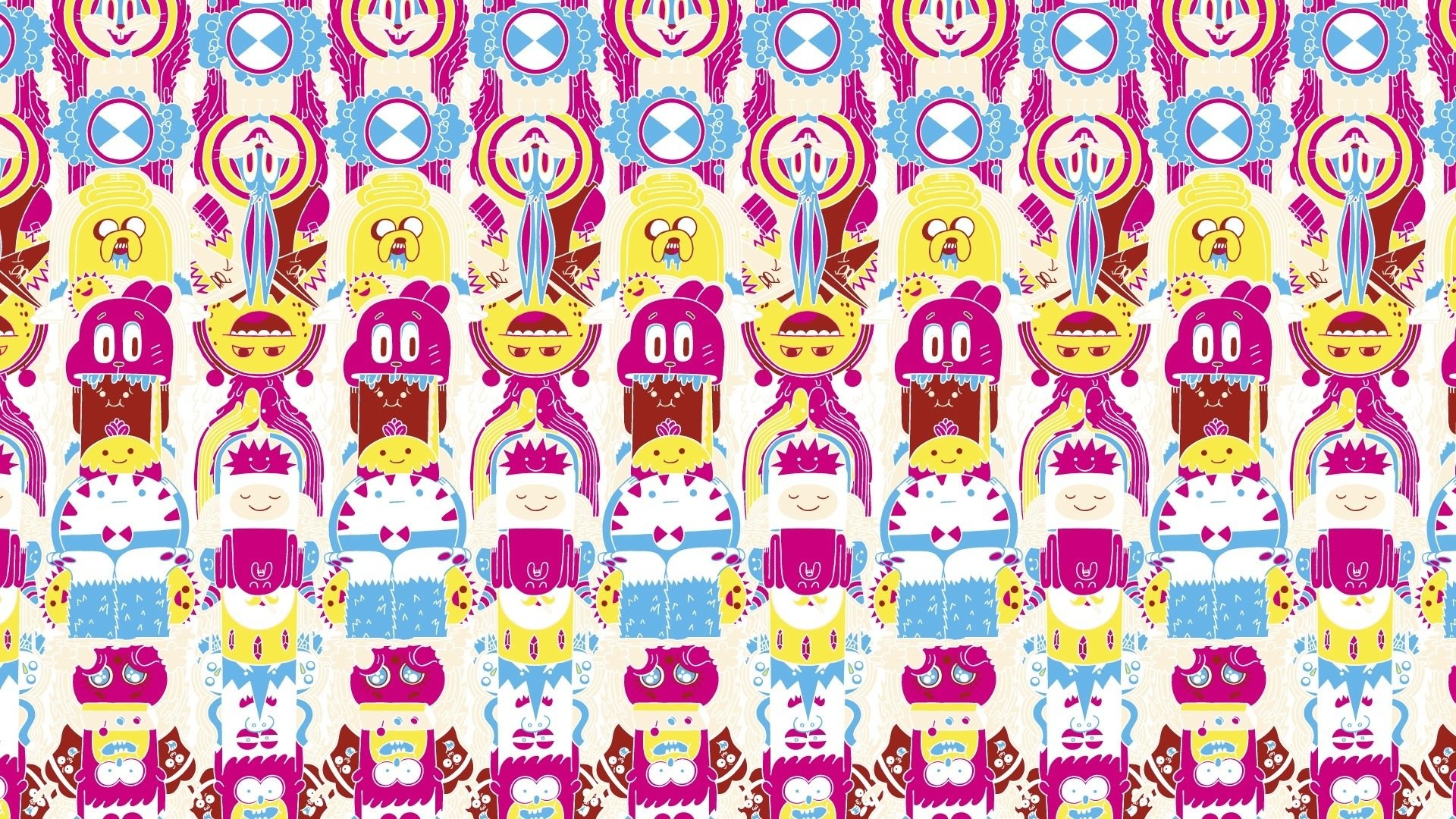 Adventure Time, Motivo ripetuto, Personaggi, Colori, Full HD, sfondo desktop