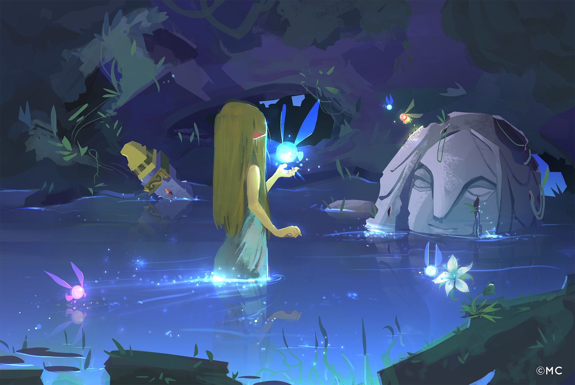 Principessa Zelda, The Legend of Zelda: Breath of the Wild, Sorgente, Notte, sfondo desktop