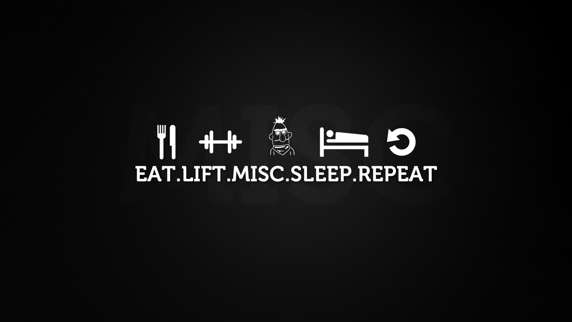 Eat Lift Sleep Repeat, Icone, Sfondo nero, Full HD, wallpaper per PC