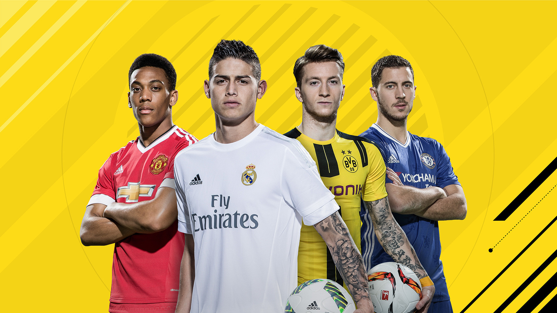 Anthony Martial, James Rodríguez, Marco Reus, Eden Hazard, FIFA 17, wallpaper Windows 11
