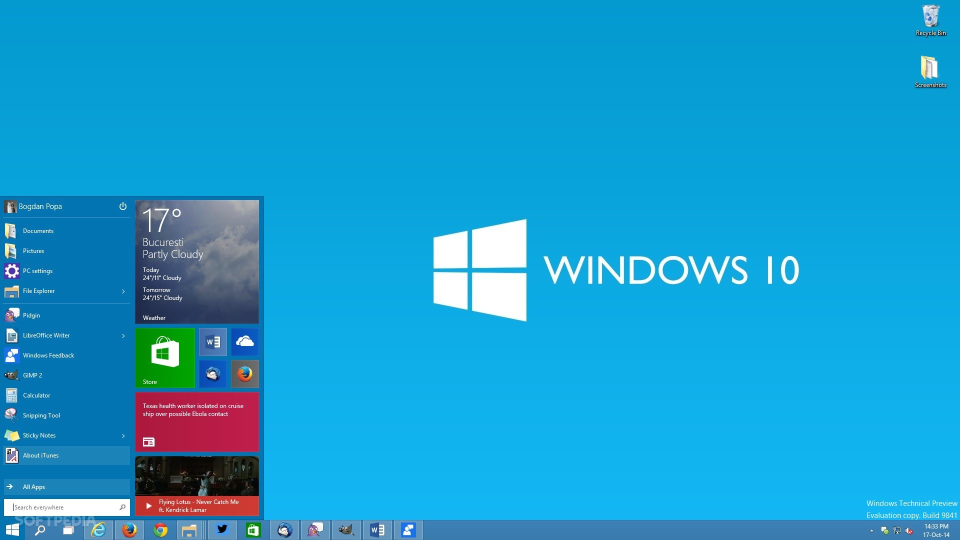 Windows 10, Menu Start, Azzurro, Full HD, sfondo per portatile