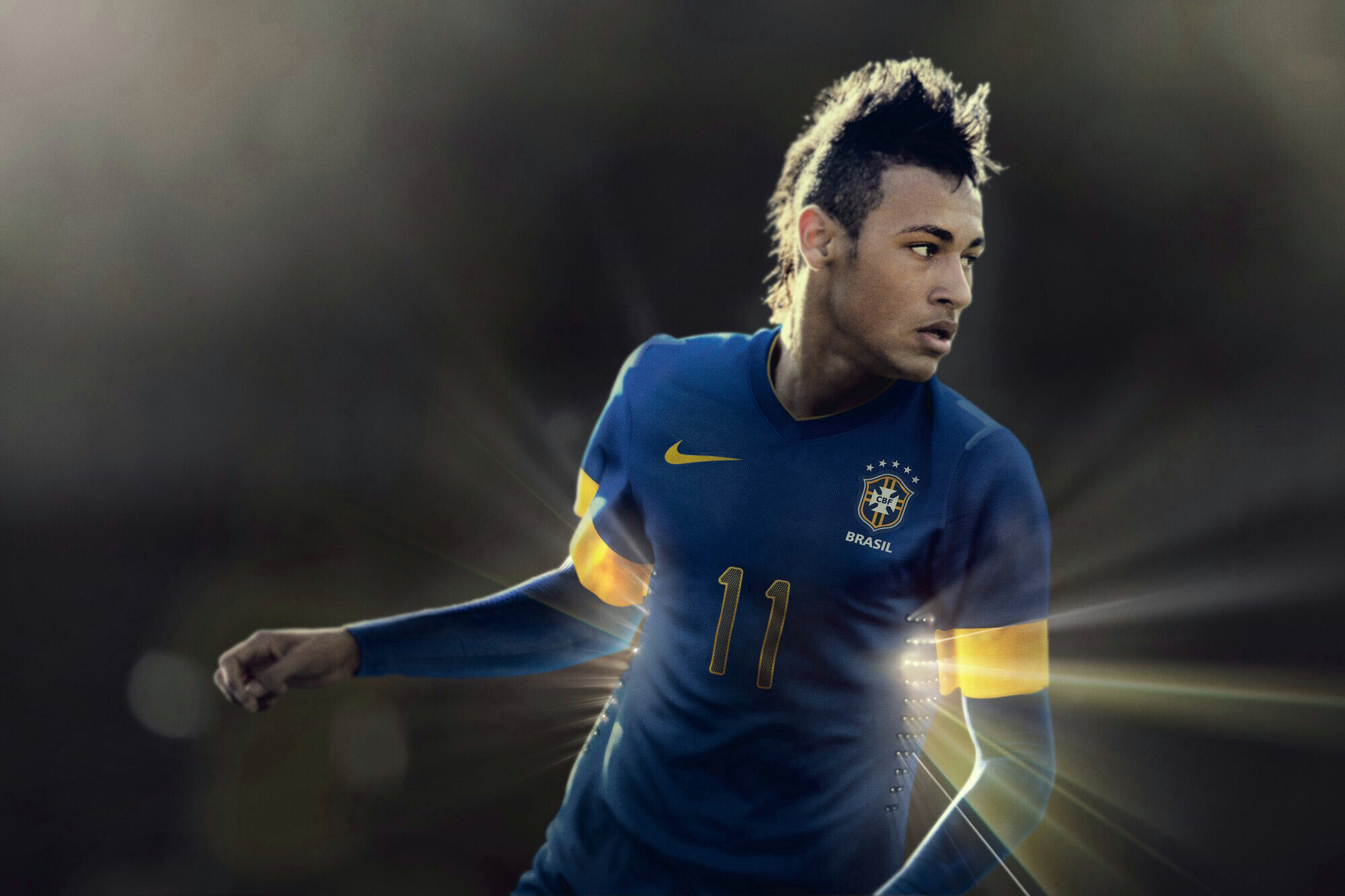 Neymar, Nazionale brasiliana, Maglia blu, Luci, Full HD, sfondo desktop