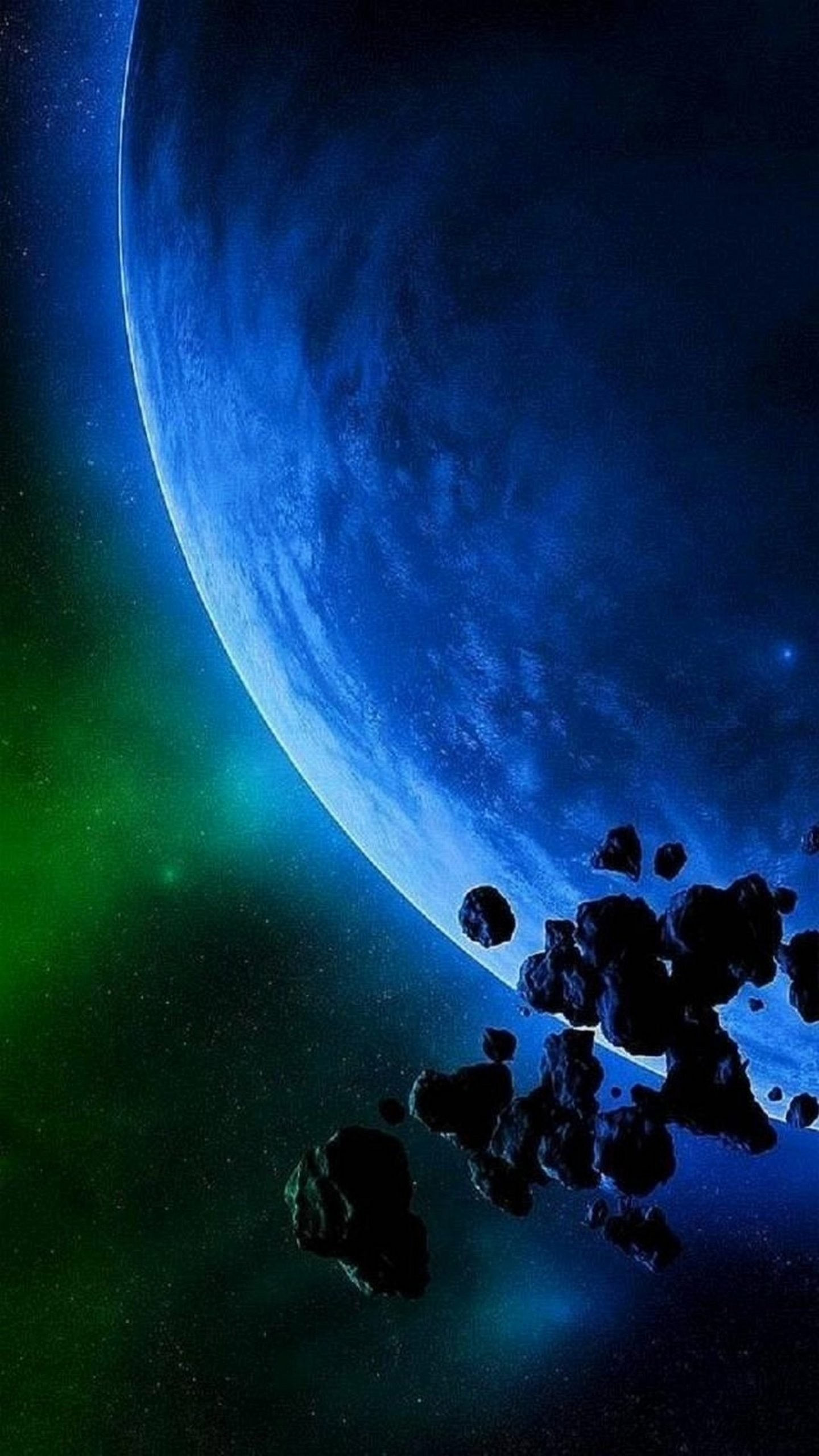 Pianeta, Asteroidi, Spazio, Blu, QHD+, schermata di blocco iPhone