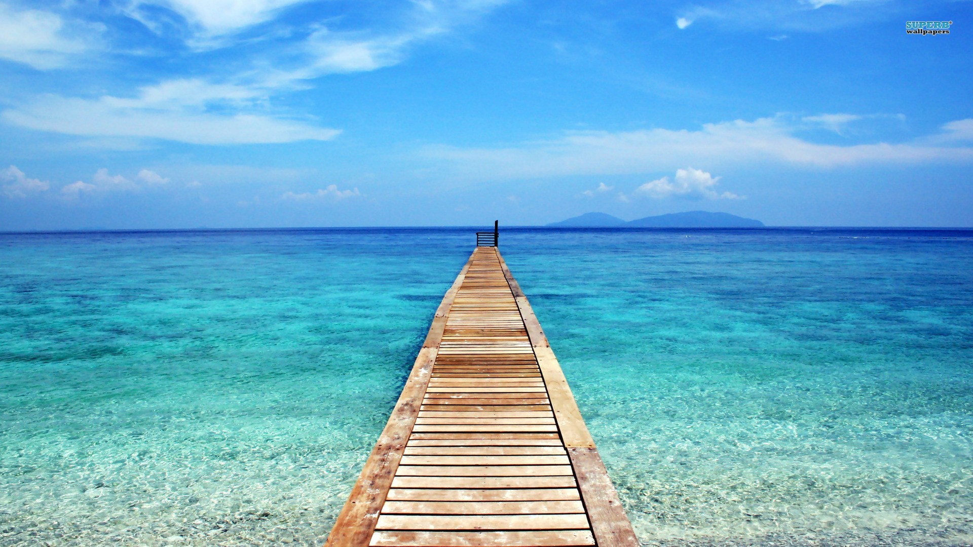 Pontile, Mare turchese, Acqua cristallina, Cielo azzurro, 1920x1080, immagine di sfondo