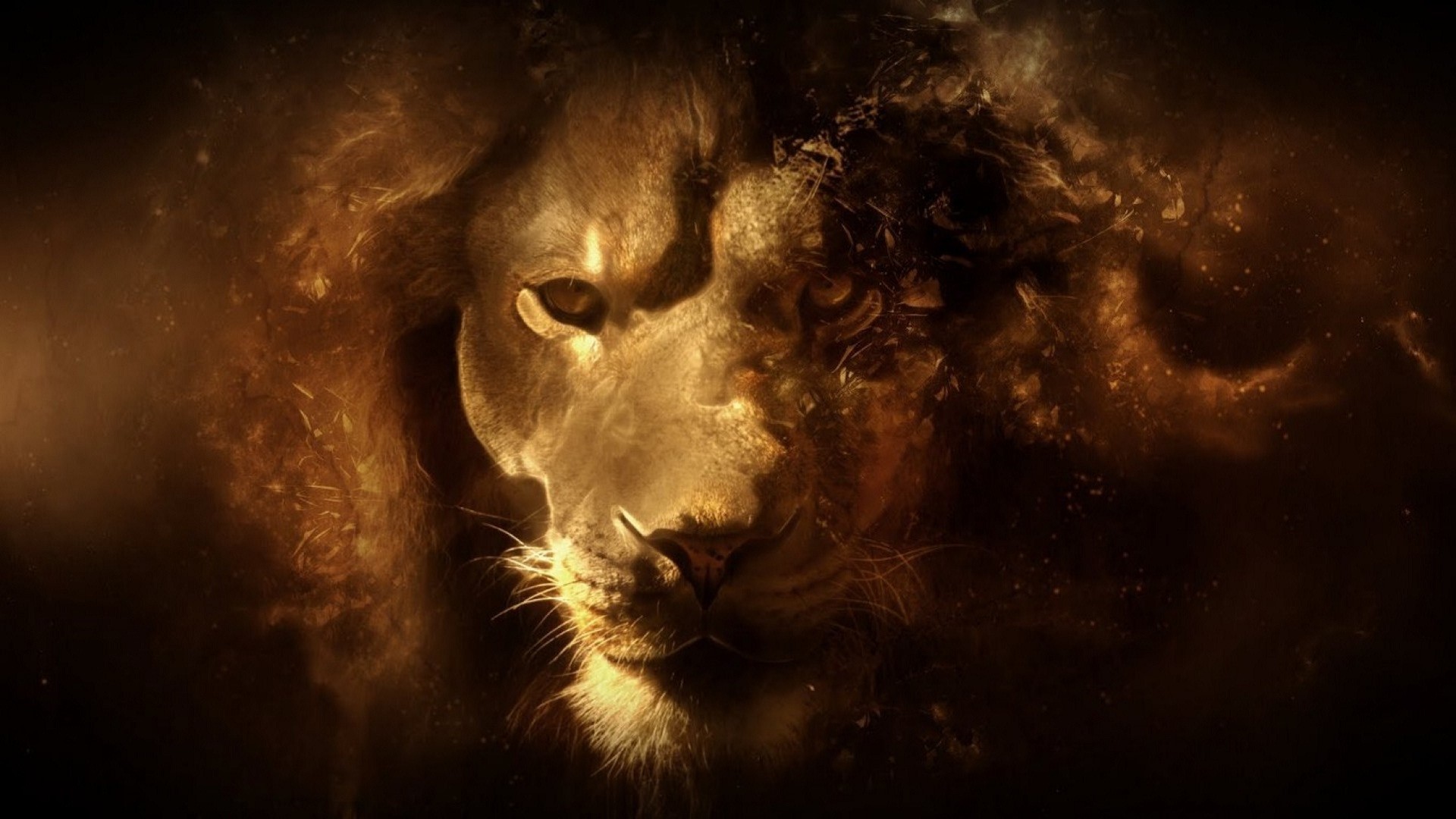 Leone, Fumo, Arte digitale, Toni marroni, Full HD, sfondo per il tuo desktop