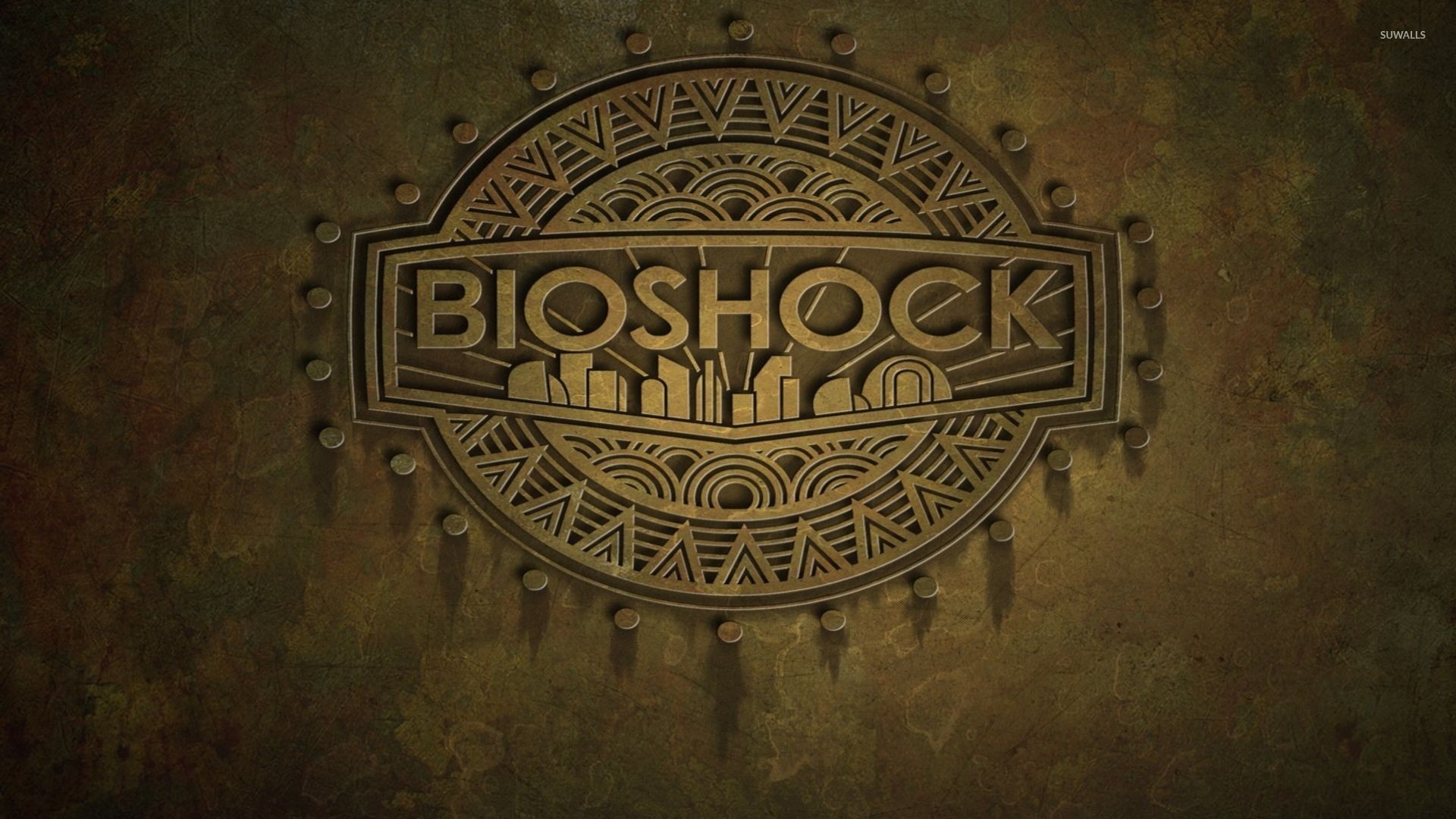 BioShock, Logo, Art déco, Bronzo, 16:9 Full HD, sfondo widescreen