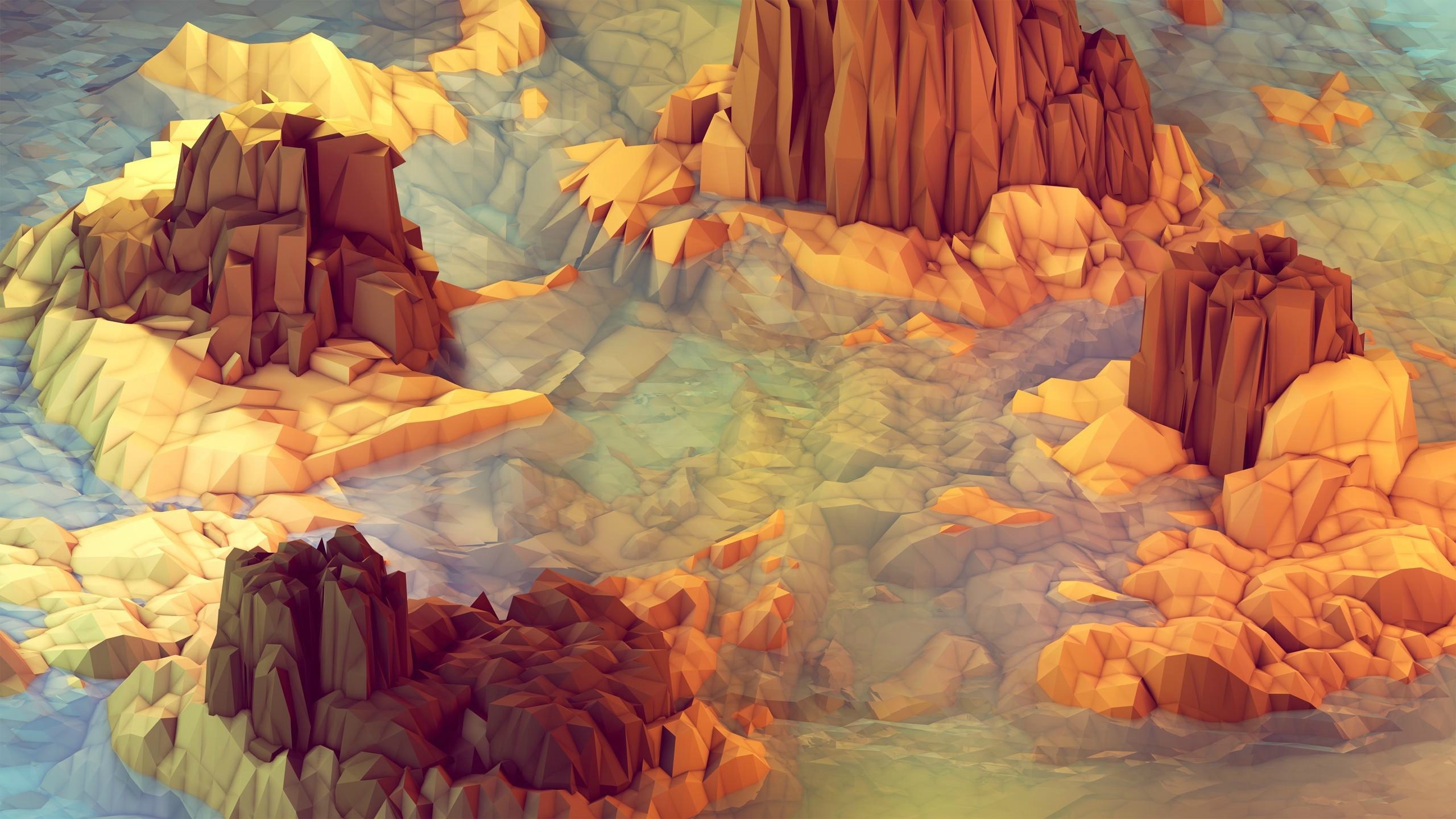 Low poly, Canyon, Rocce, Paesaggio, 16:9 2K, sfondo widescreen