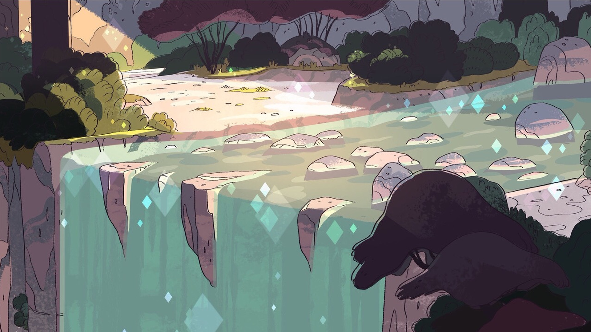 Steven Universe, Cascata, Paesaggio, Rocce, Full HD, sfondo per PC