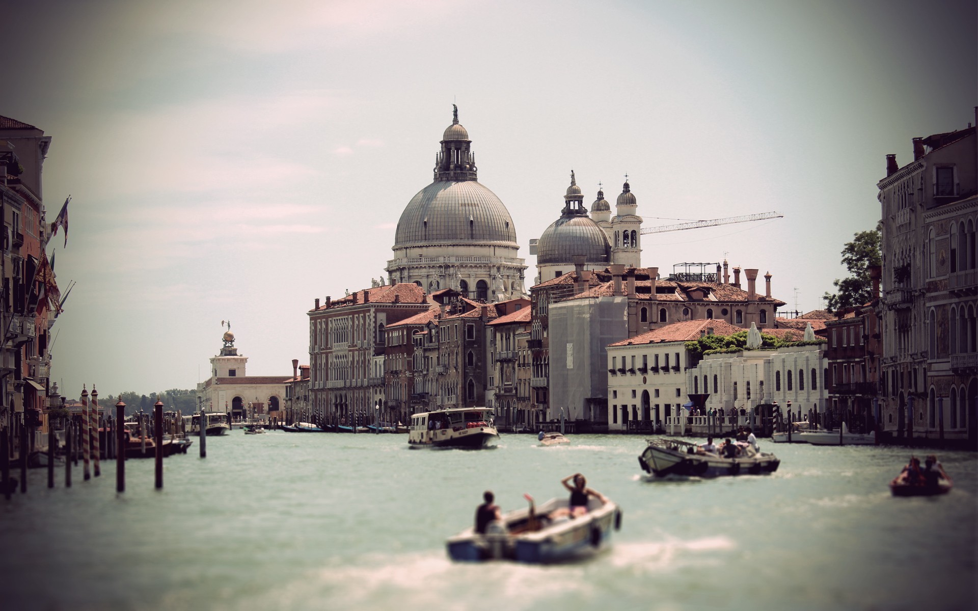 Santa Maria della Salute, Canal Grande, Venezia, Barche, 16:10 Full HD, wallpaper widescreen