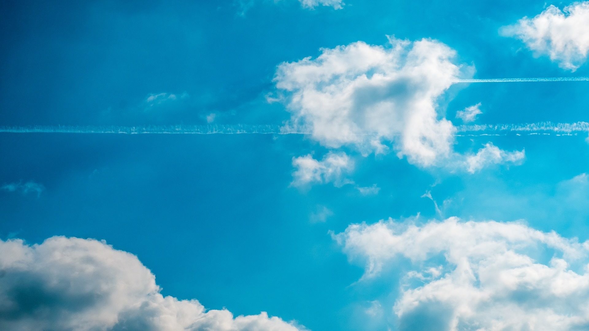 Cielo azzurro, Nuvole, Scia di aereo, Celeste, Full HD, sfondo per PC e portatile