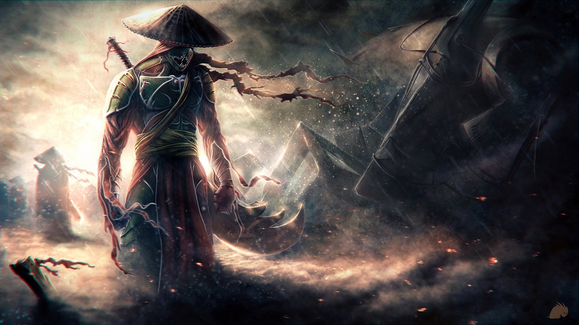 Samurai, Cappello di paglia, Fantasy, Arte digitale, 1920x1080, immagine di sfondo