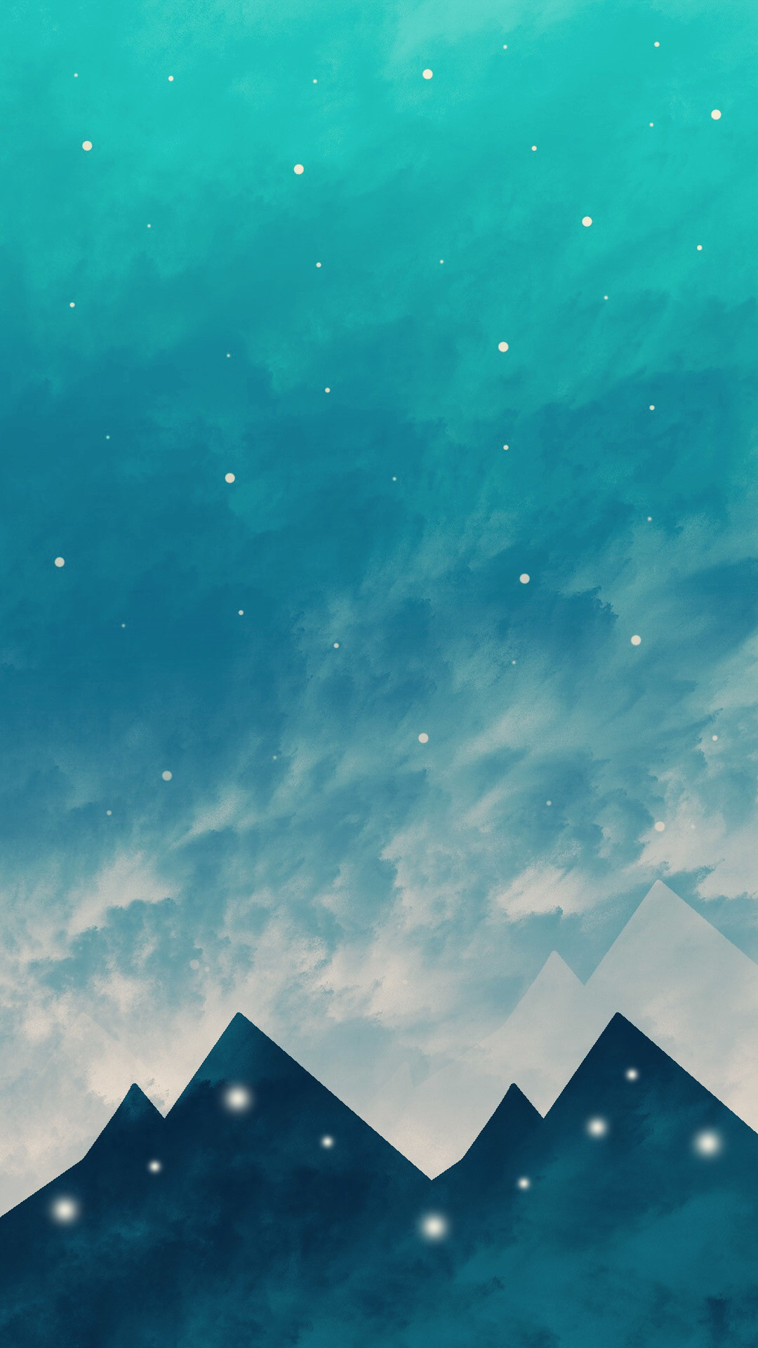 Montagne, Illustrazione, Stelle, Verde acqua, sfondo schermata di blocco iPhone 4K