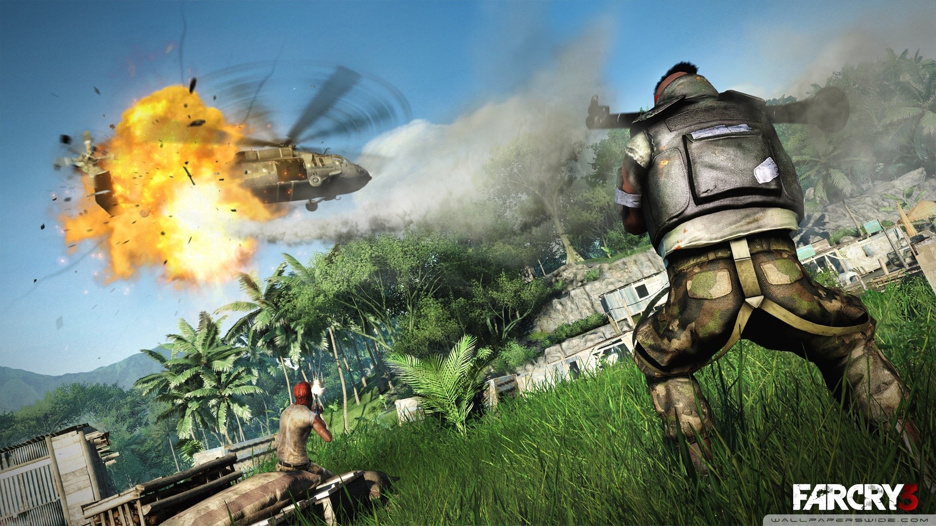Far Cry 3, Elicottero, Esplosione, Giungla, Full HD, sfondo desktop